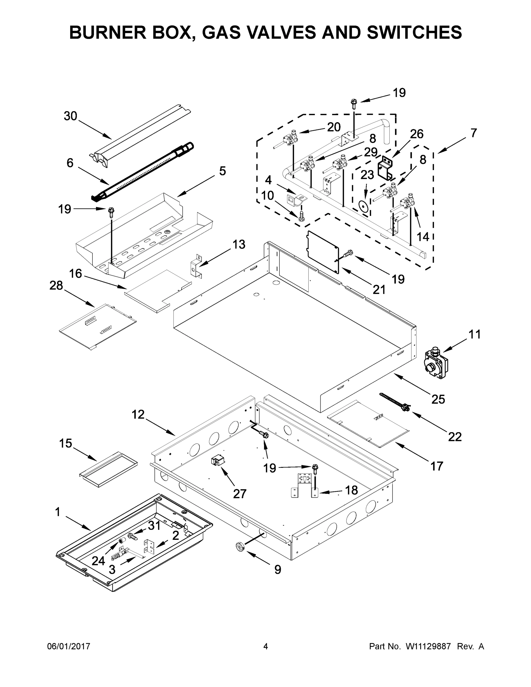 03 - BURNER BOX, GAS VALVES AND SWITCHES