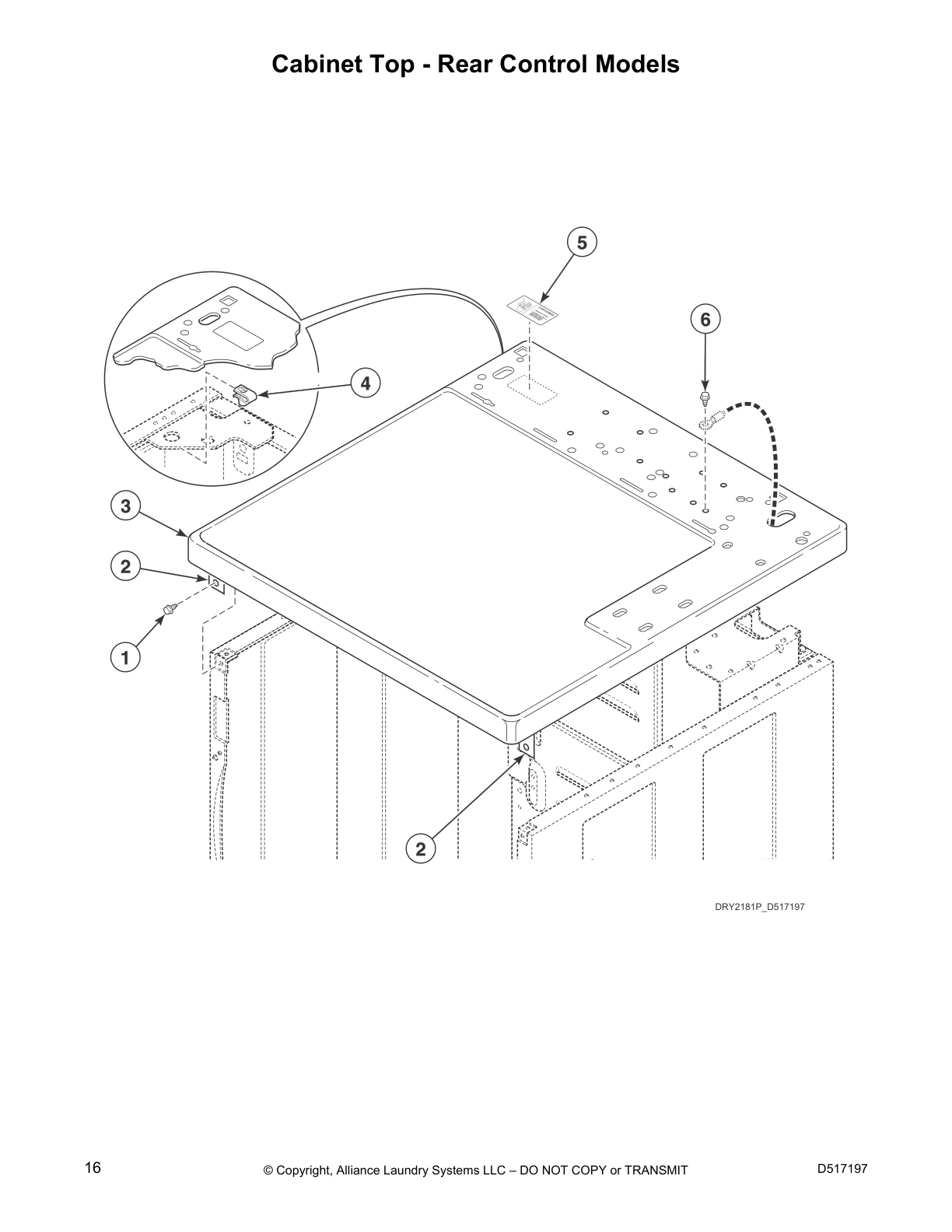 Cabinet Top - Rear Control Models