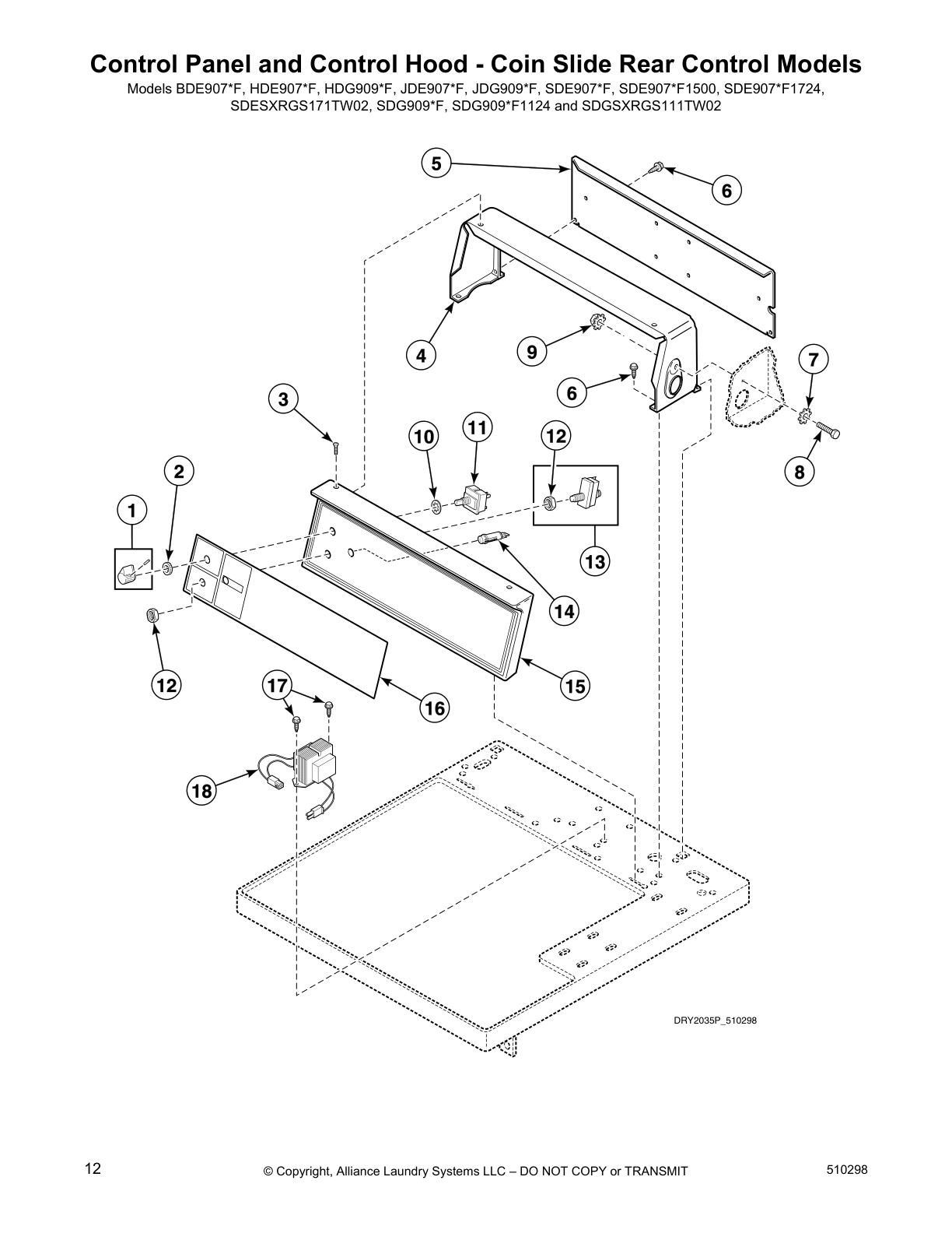 Control Panel and Control Hood - Coin Slide Rear Control Models