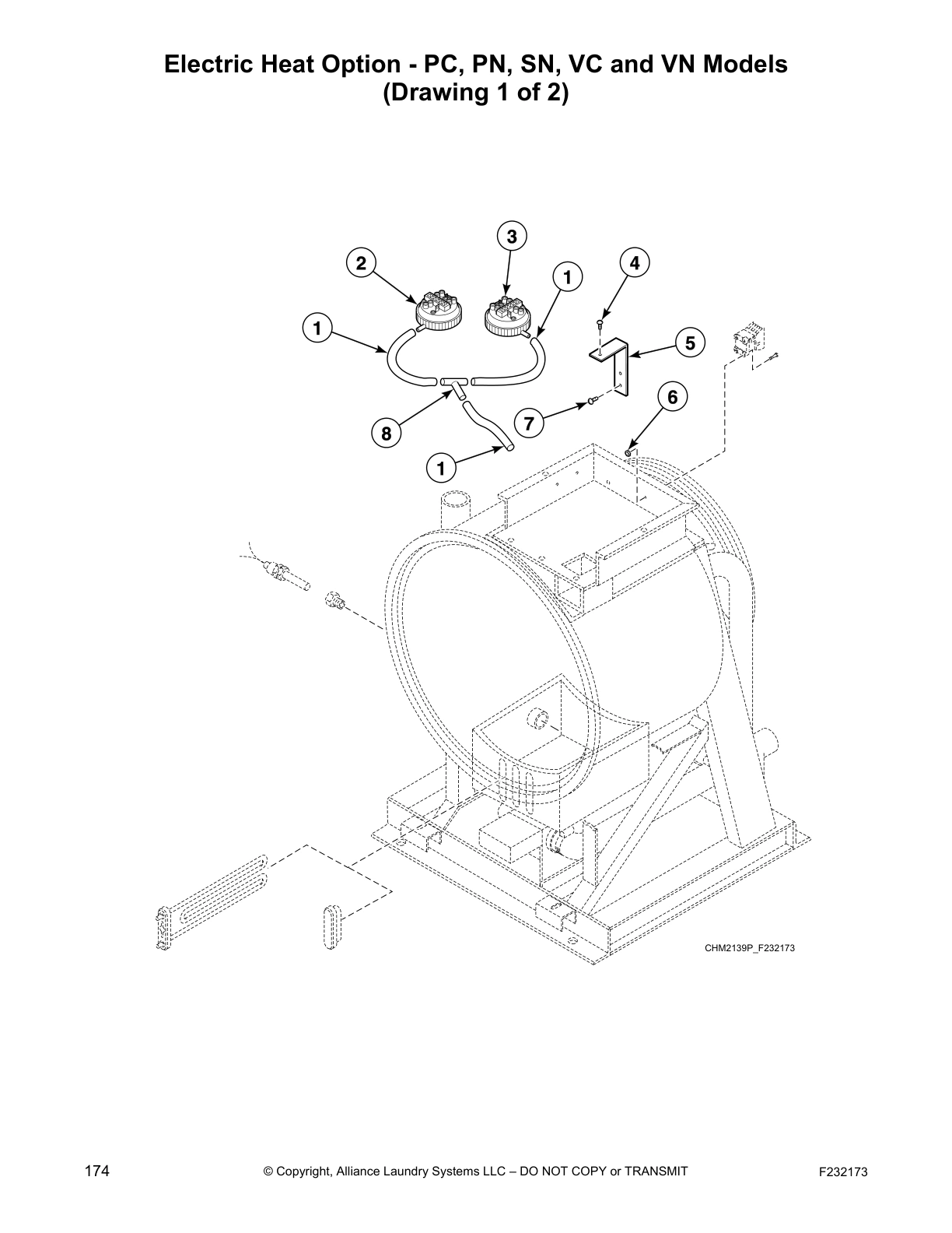 Electric Heat Option - PC, PN, SN, VC and VN Models 
(Drawing 1 of 2)