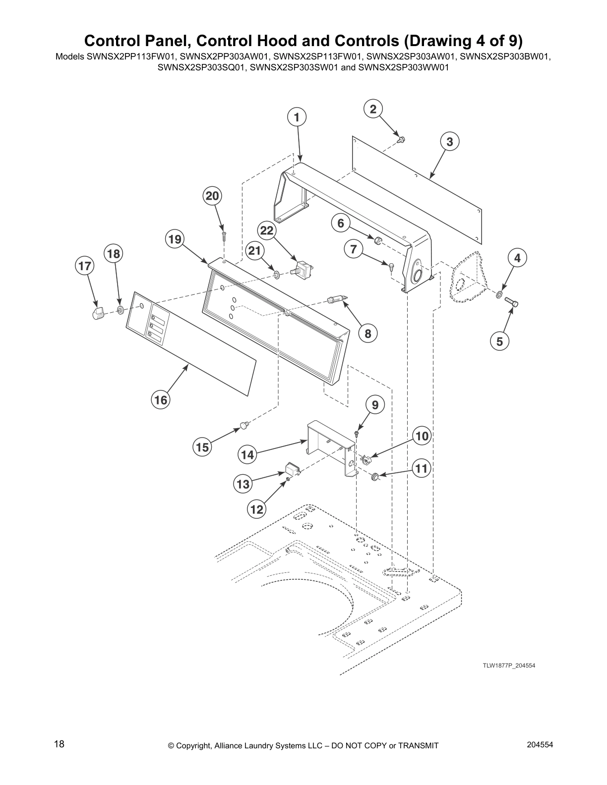 Control Panel, Control Hood and Controls (Drawing 4 of 9)