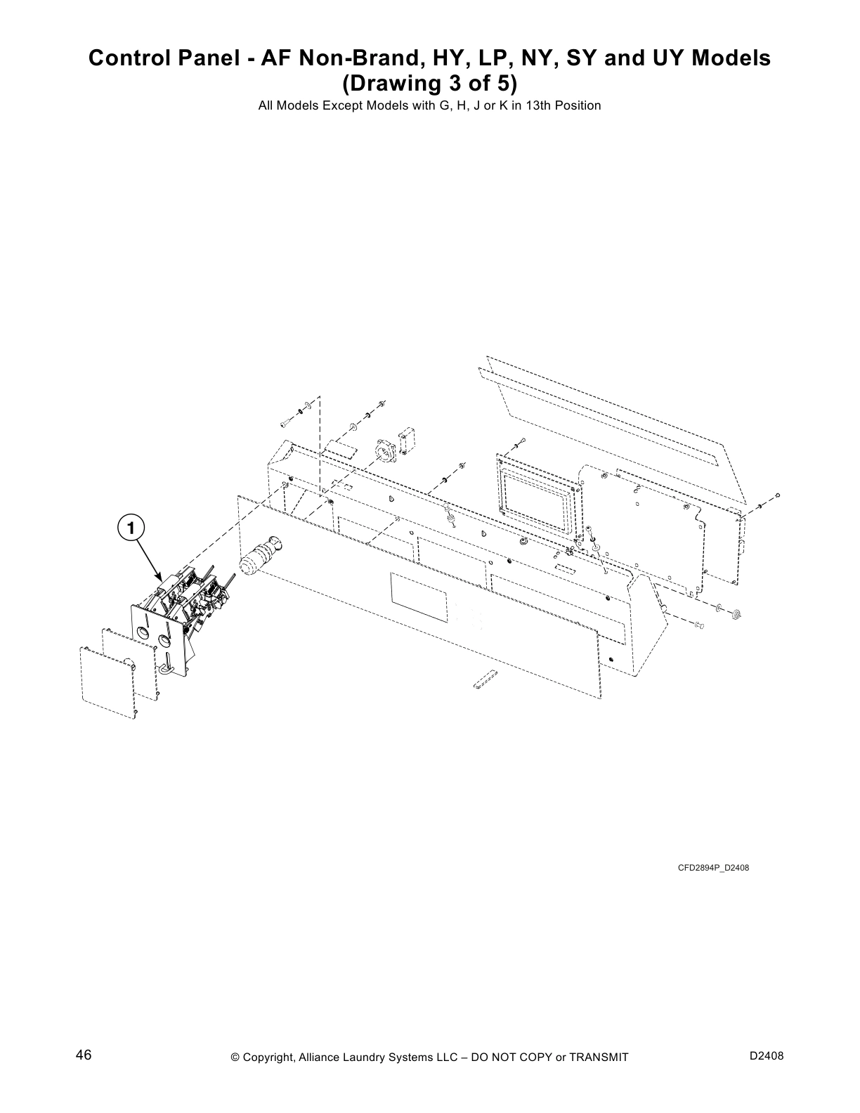 Control Panel - AF Non-Brand, HY, LP, NY, SY and UY Models
(Drawing 3 of 5)