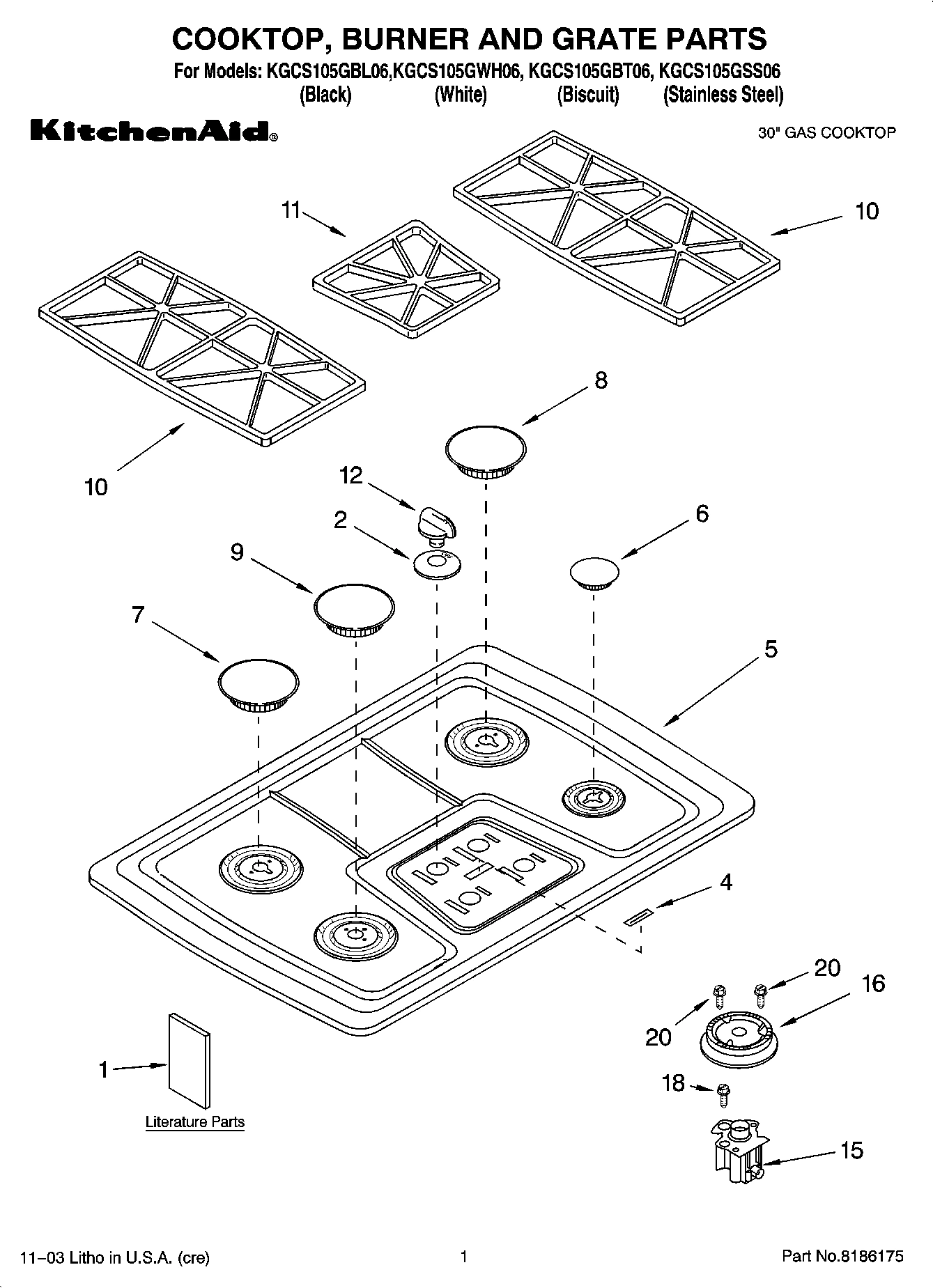 01 - COOKTOP, BURNER AND GRATE PARTS