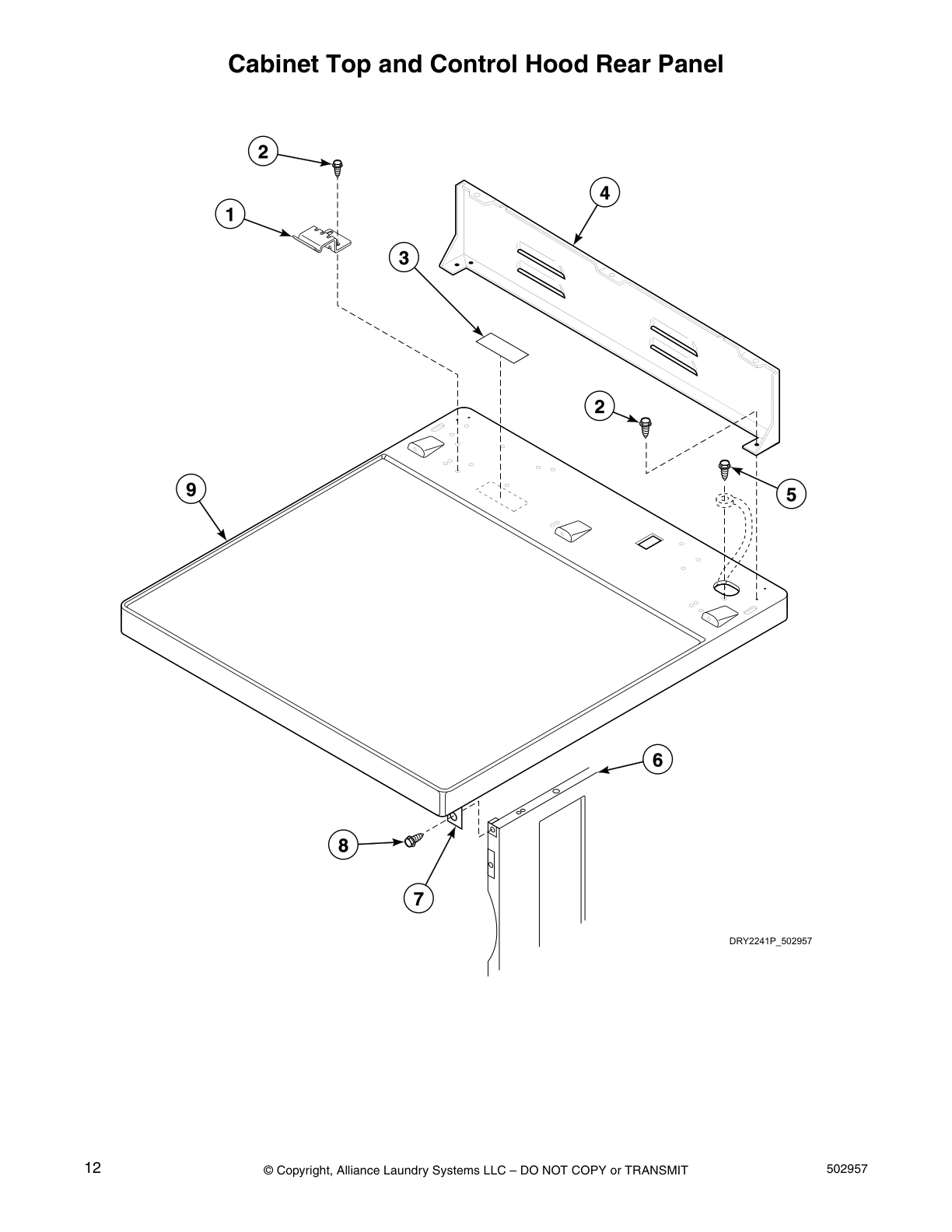 Cabinet Top and Control Hood Rear Panel