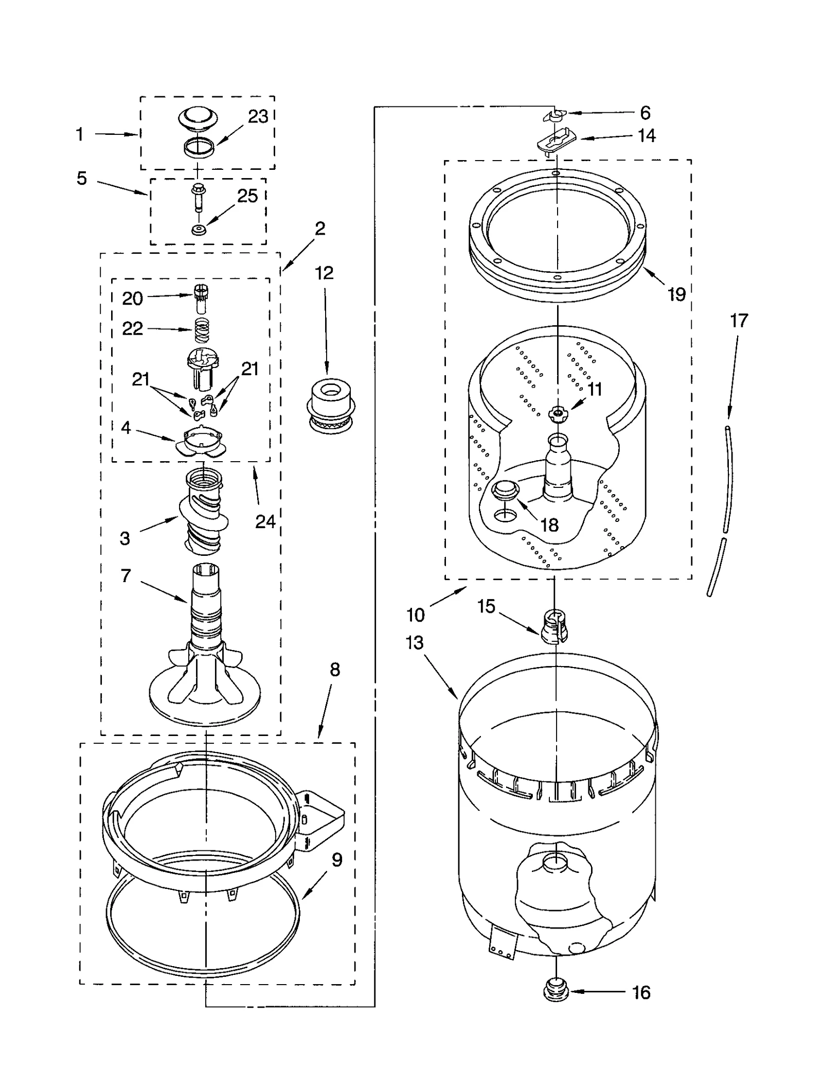 AGITATOR, BASKET AND TUB