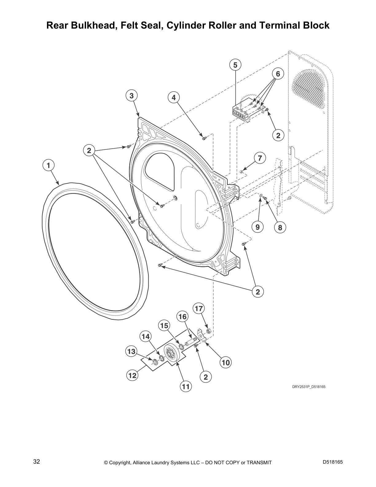 Rear Bulkhead, Felt Seal, Cylinder Roller and Terminal Block