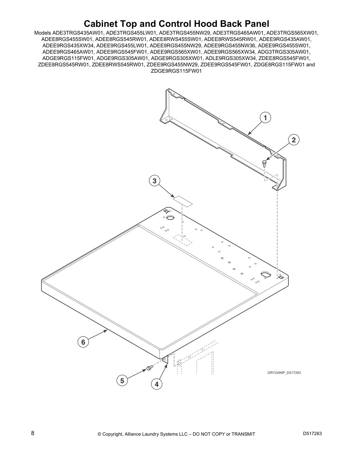 Cabinet Top and Control Hood Back Panel