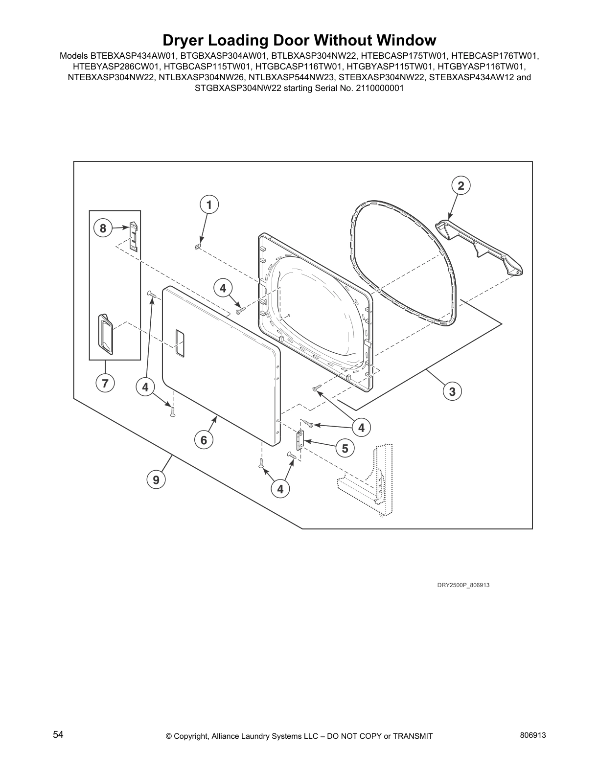 Dryer Loading Door Without Window