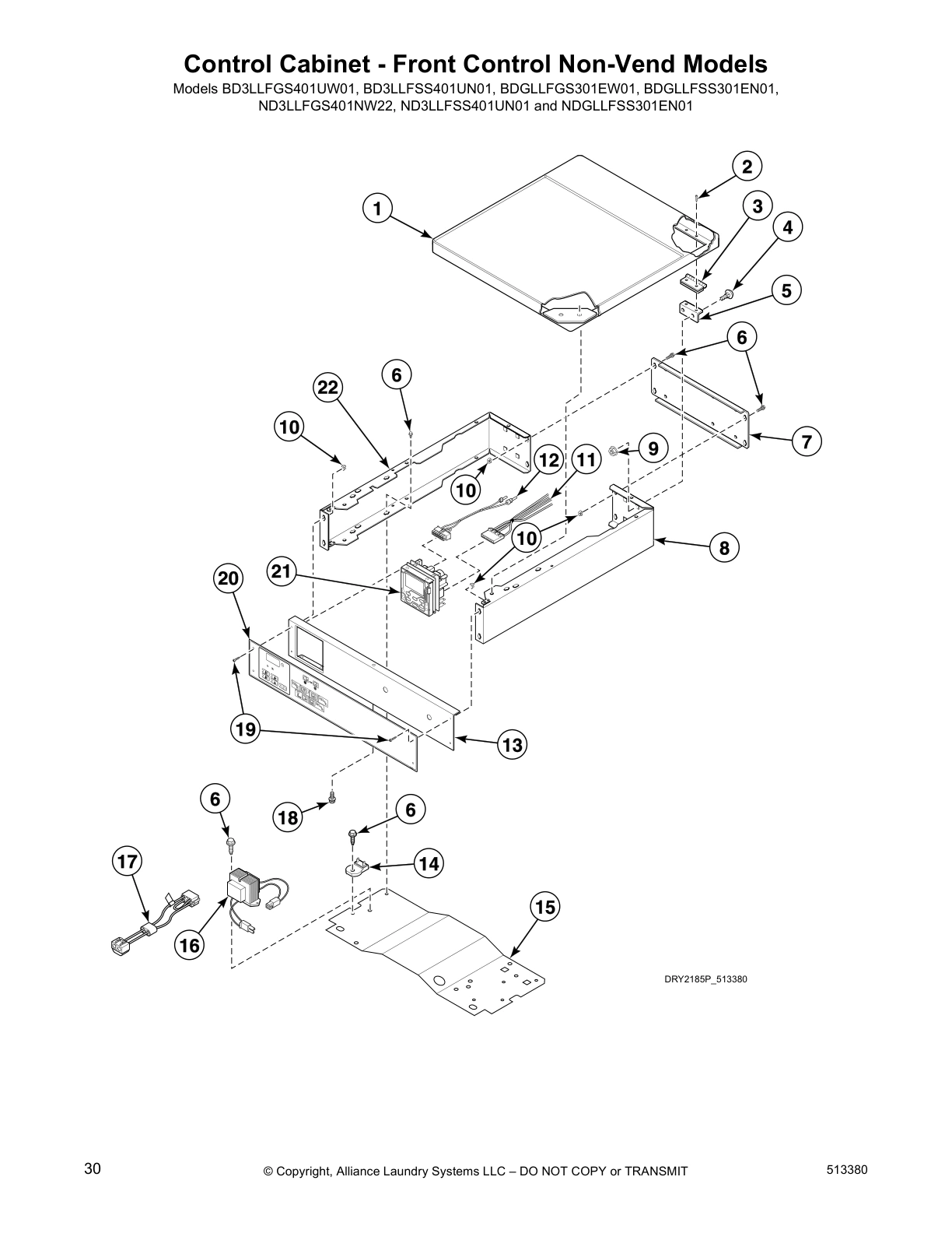 Control Cabinet - Front Control Non-Vend Models