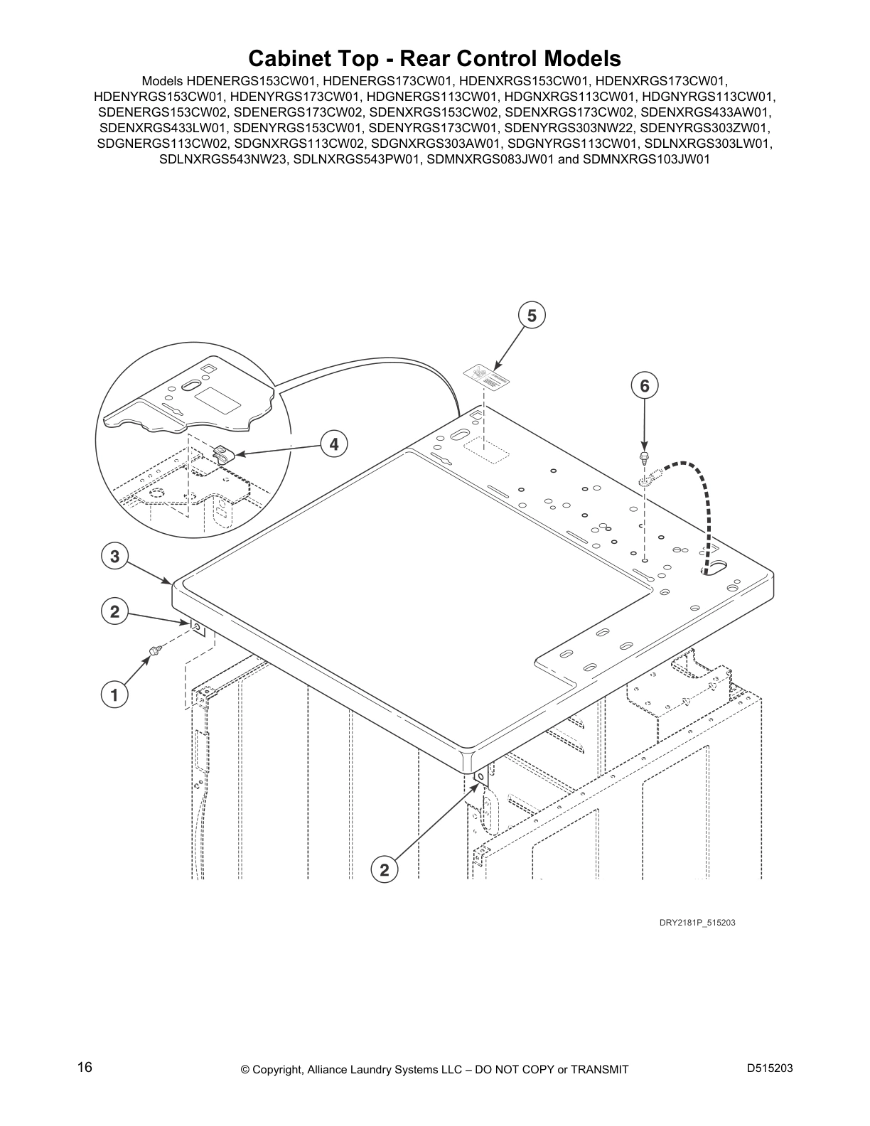 Cabinet Top - Rear Control Models