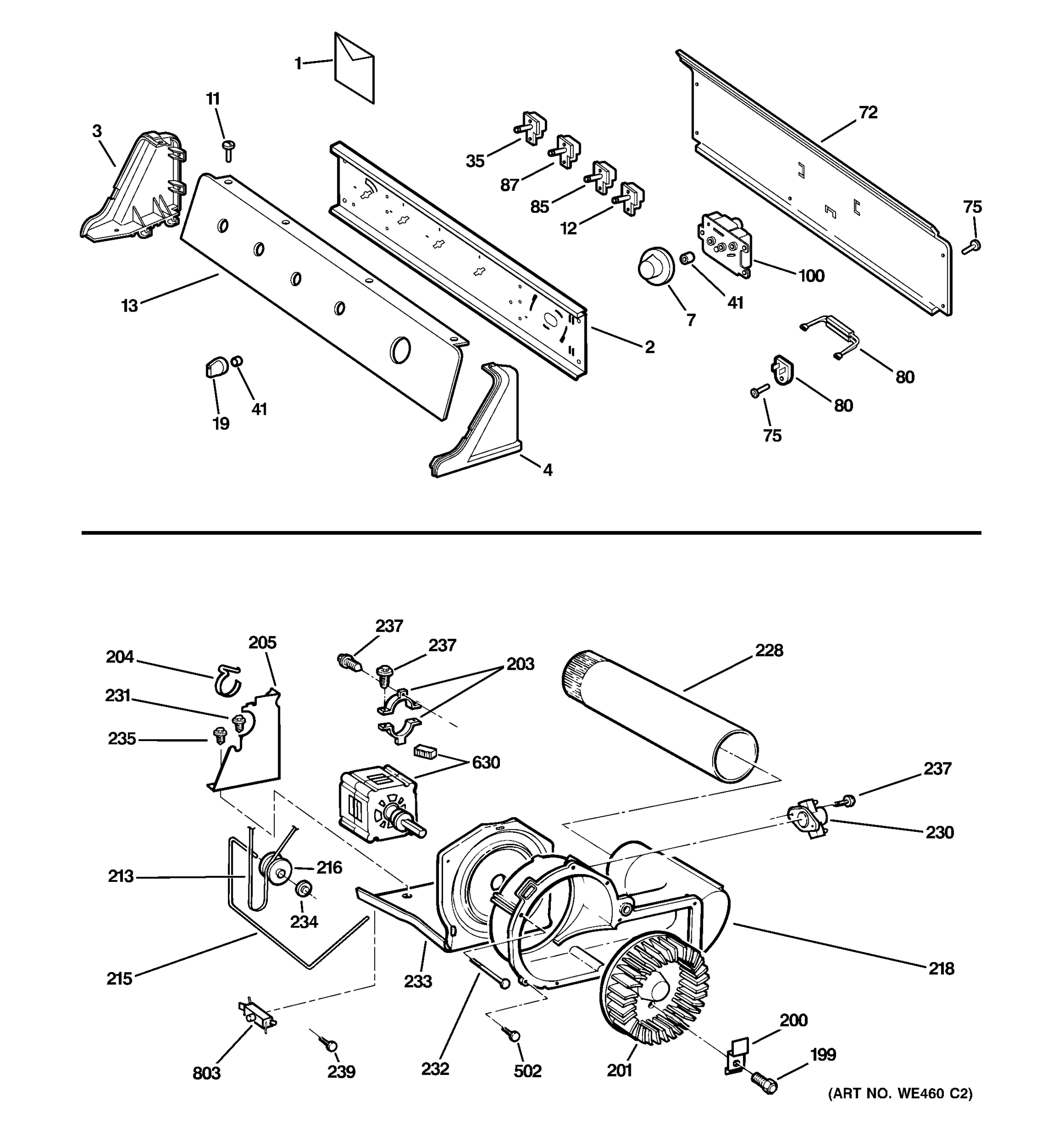 CONTROLS, BACKSPLASH, BLOWER & MOTOR