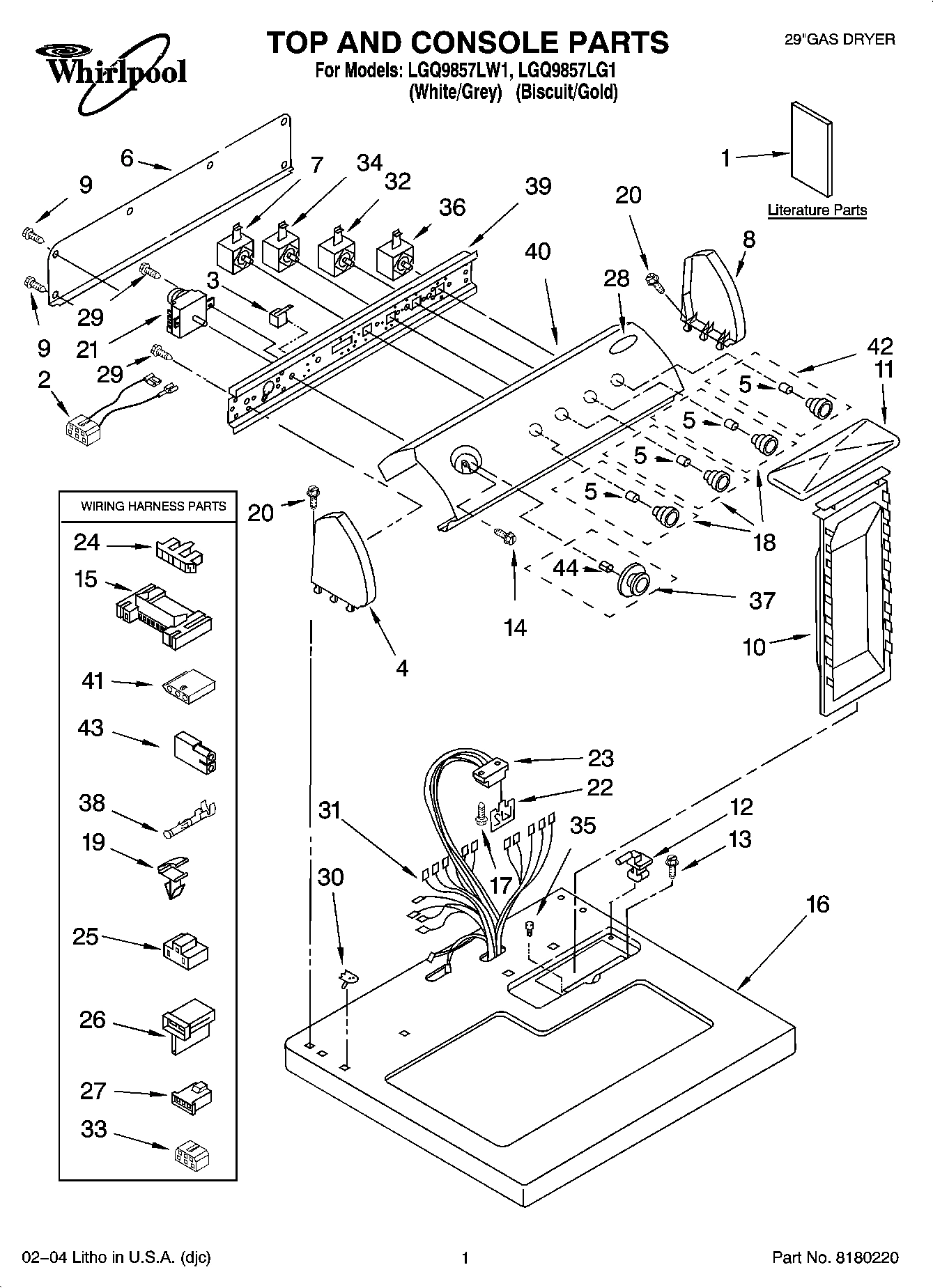 01 - TOP AND CONSOLE PARTS OPTIONAL PARTS (NOT INCLUDED)