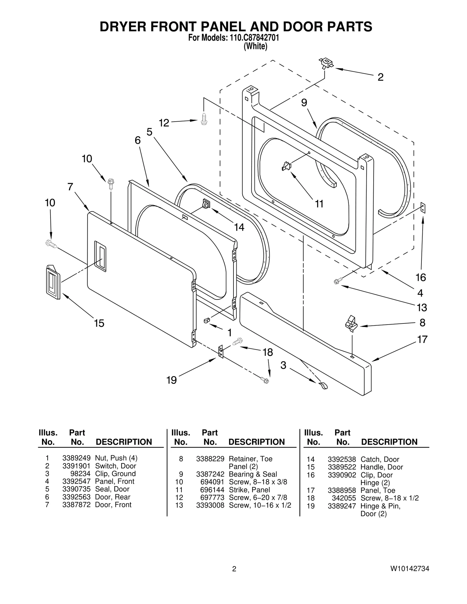 DRYER FRONT PANEL AND DOOR PARTS