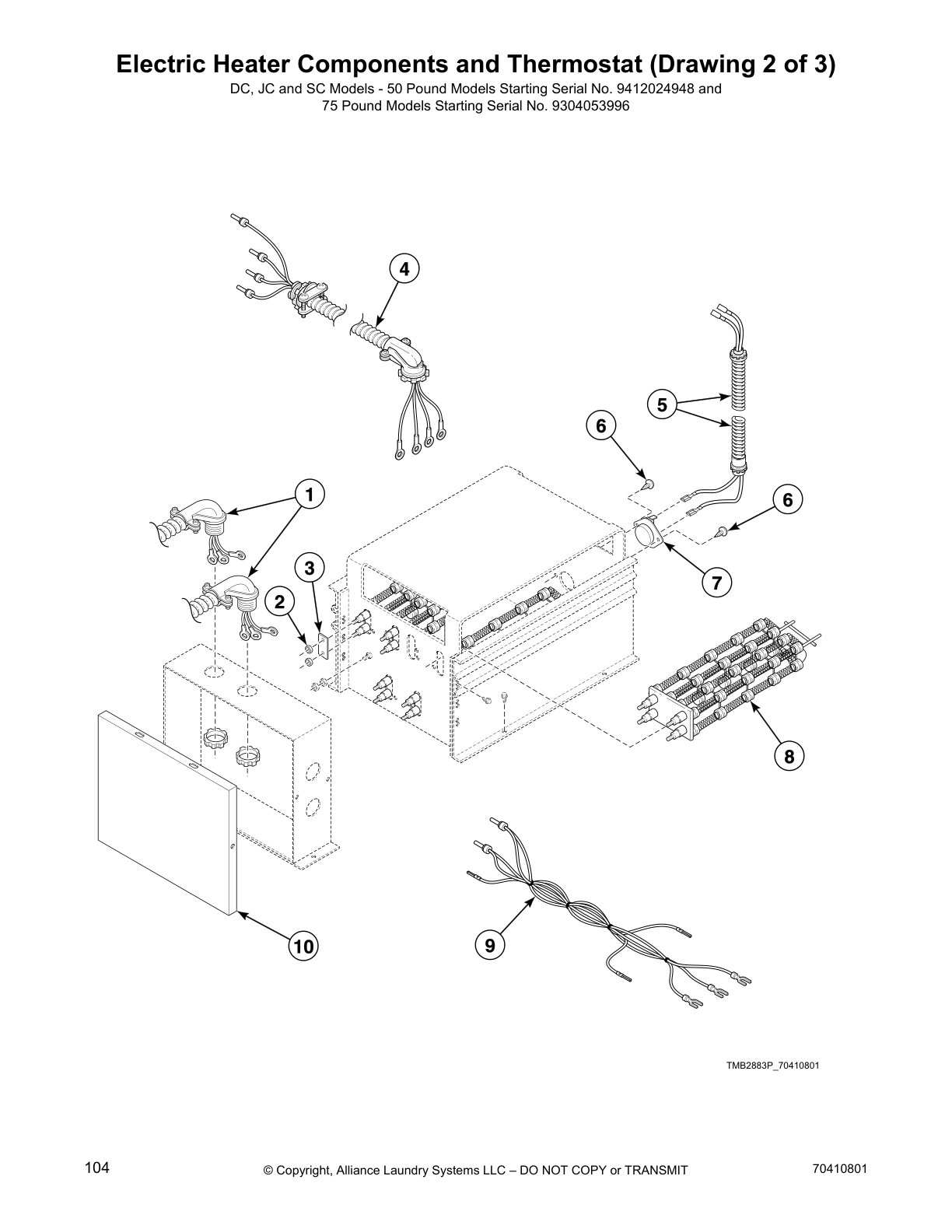 Electric Heater Components and Thermostat (Drawing 2 of 3)