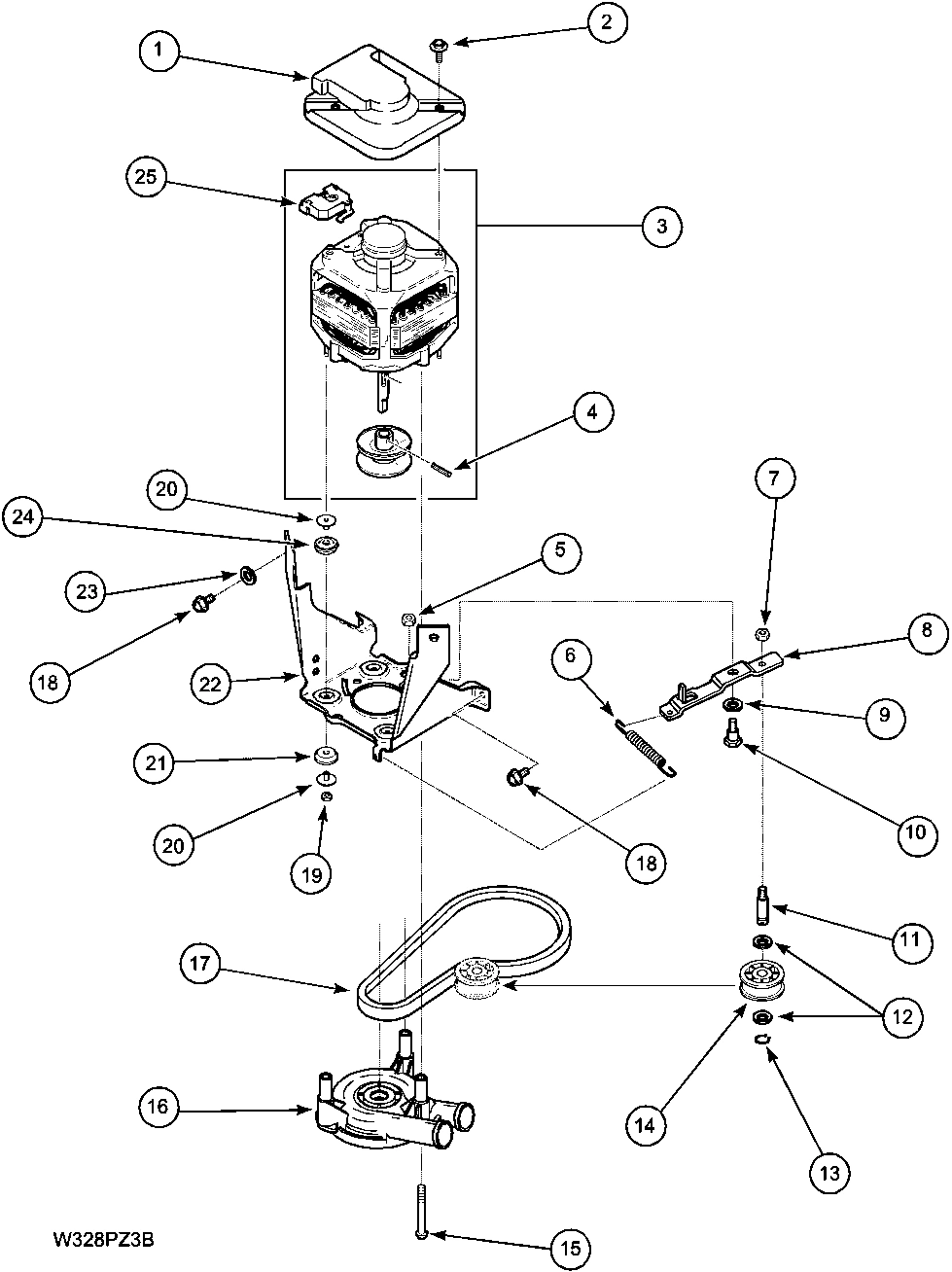 09 - MOTOR, BELT AND PUMP AND IDLER ASSY