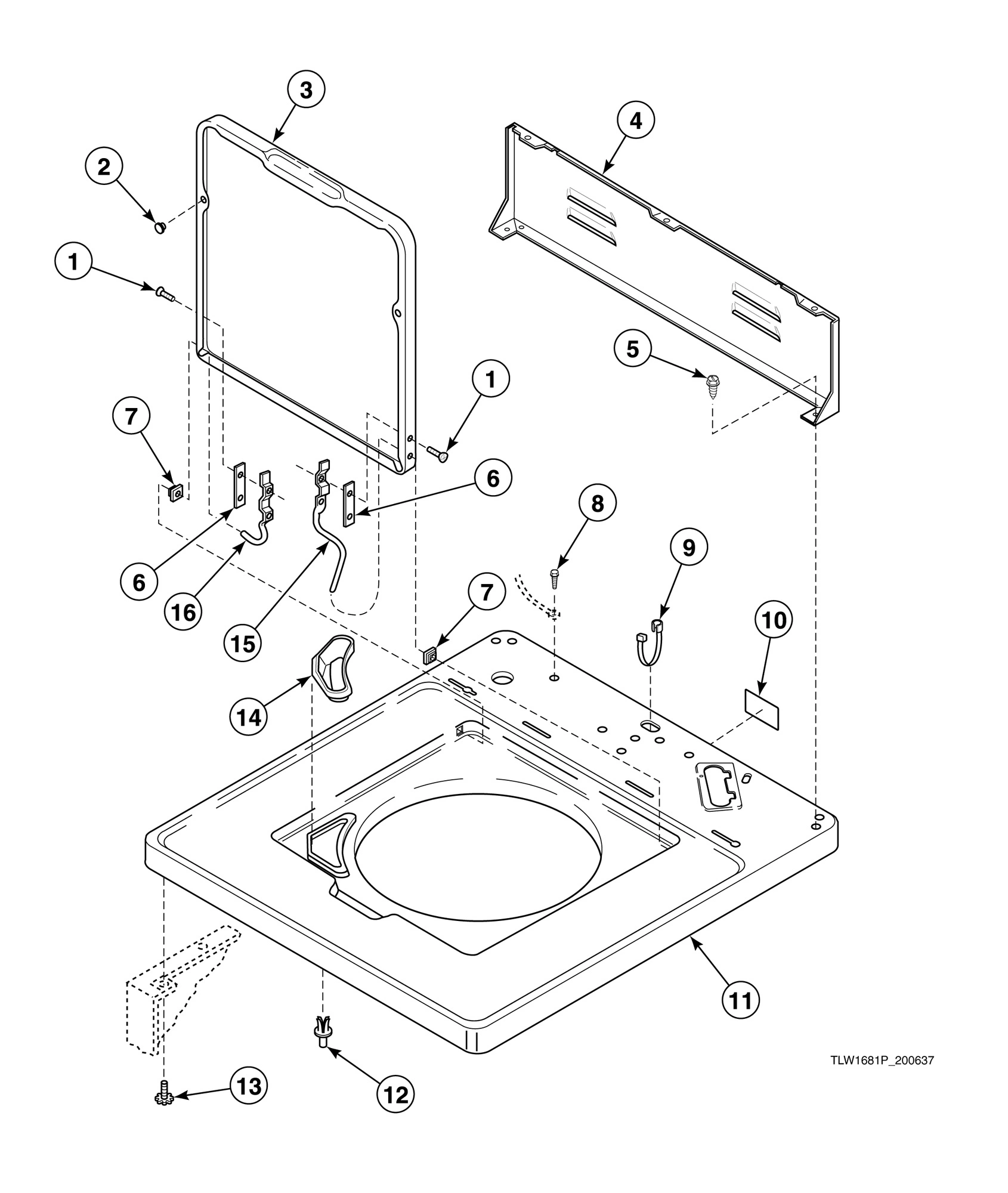 Cabinet Top, Loading Door and Control Hood Rear Panel (Drawing 1 of 2)