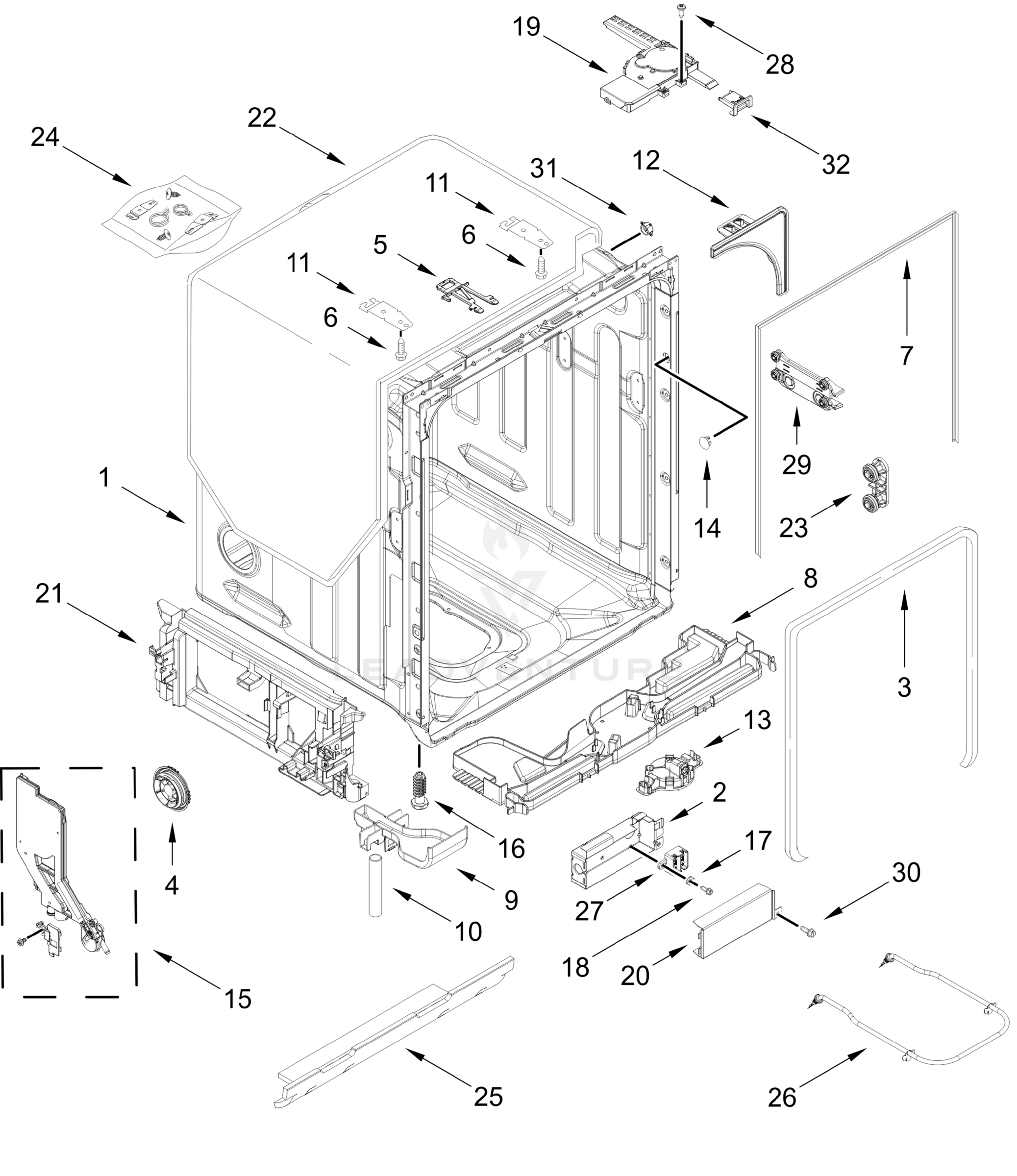 TUB AND FRAME PARTS