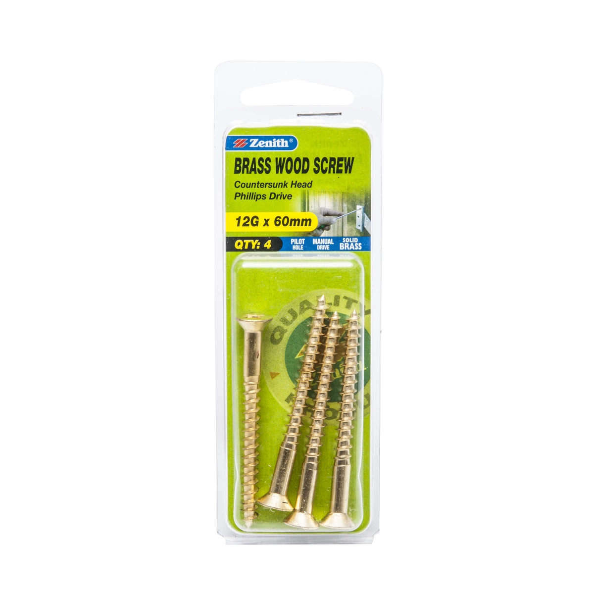 ZENITH® 12G x 60mm Wood Screws for Internal Use – Pack of 4