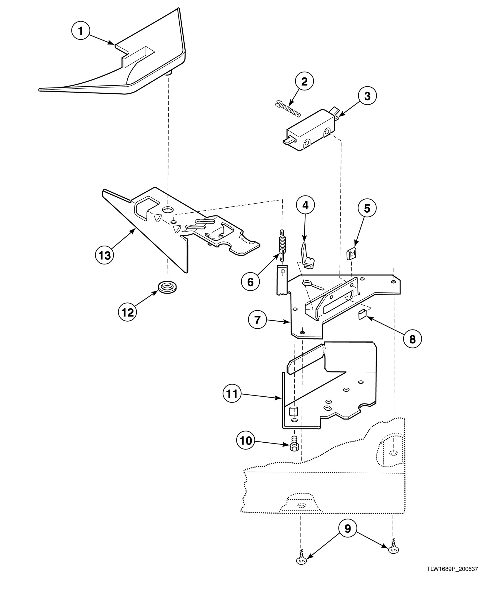 Loading Door Switch and Bracket Assembly (All Models Except NA2110 Starting Serial No. R1624440YK)