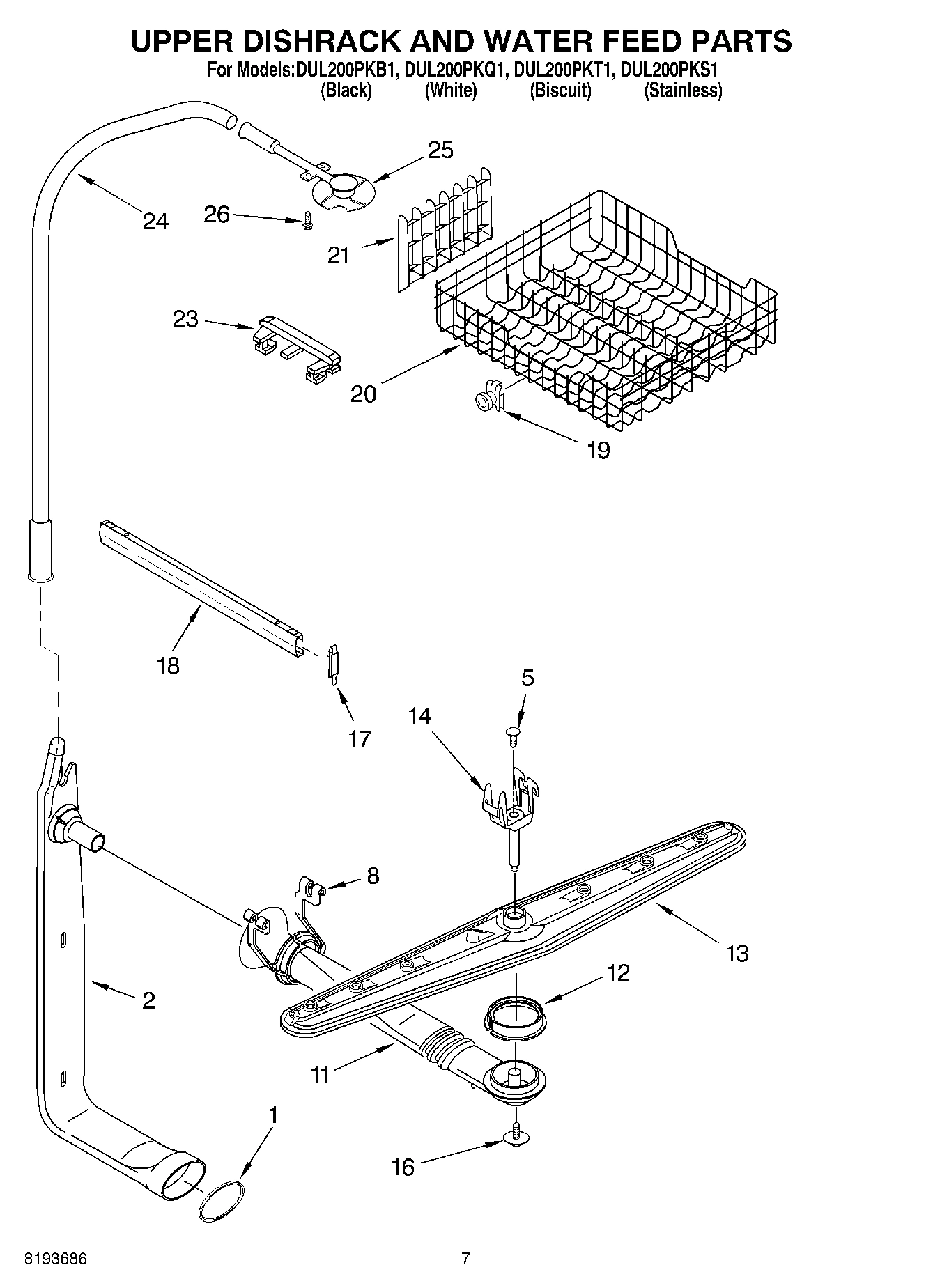 05 - UPPER DISHRACK AND WATER FEED PARTS