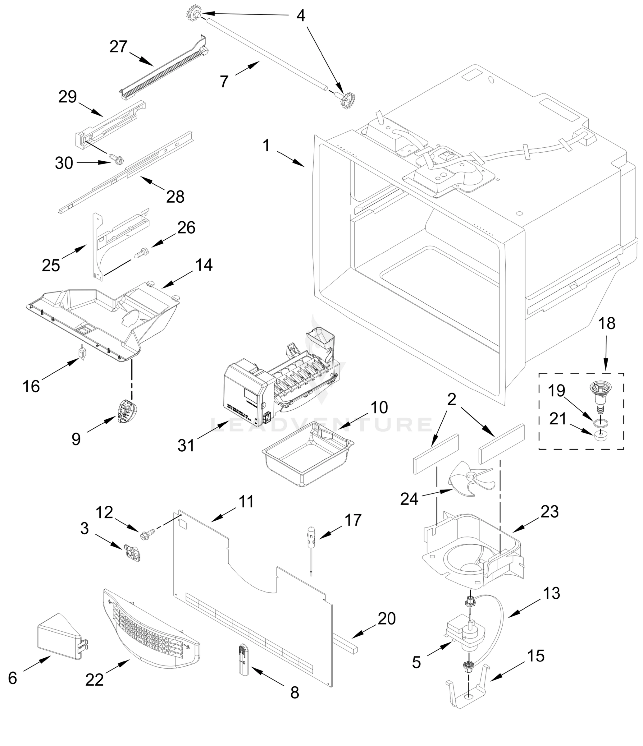 FREEZER LINER AND ICEMAKER PARTS