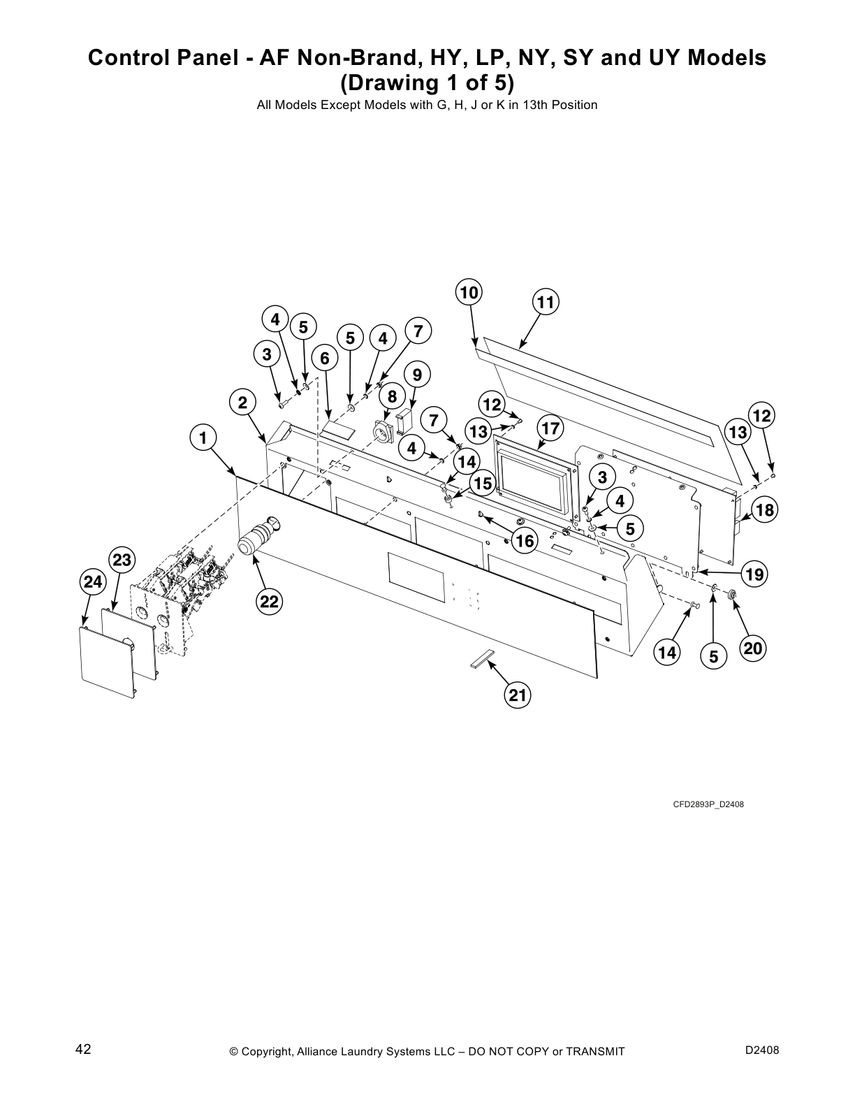 Control Panel - AF Non-Brand, HY, LP, NY, SY and UY Models 
(Drawing 1 of 5)