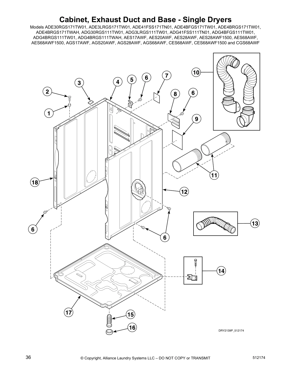 Cabinet, Exhaust Duct and Base - Single Dryers