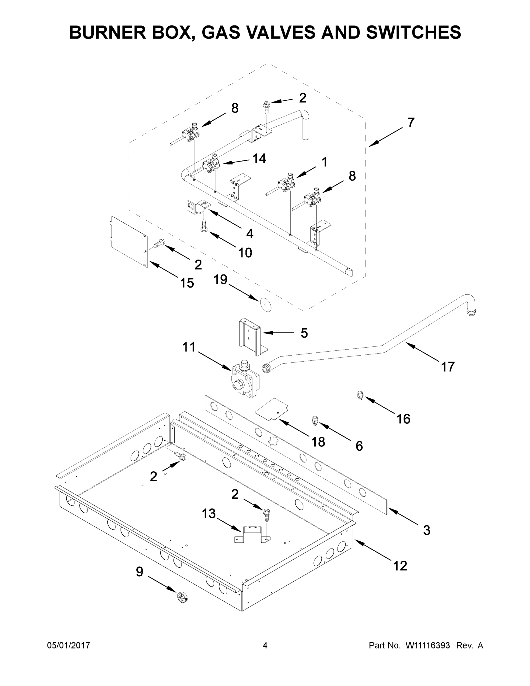 03 - BURNER BOX, GAS VALVES AND SWITCHES