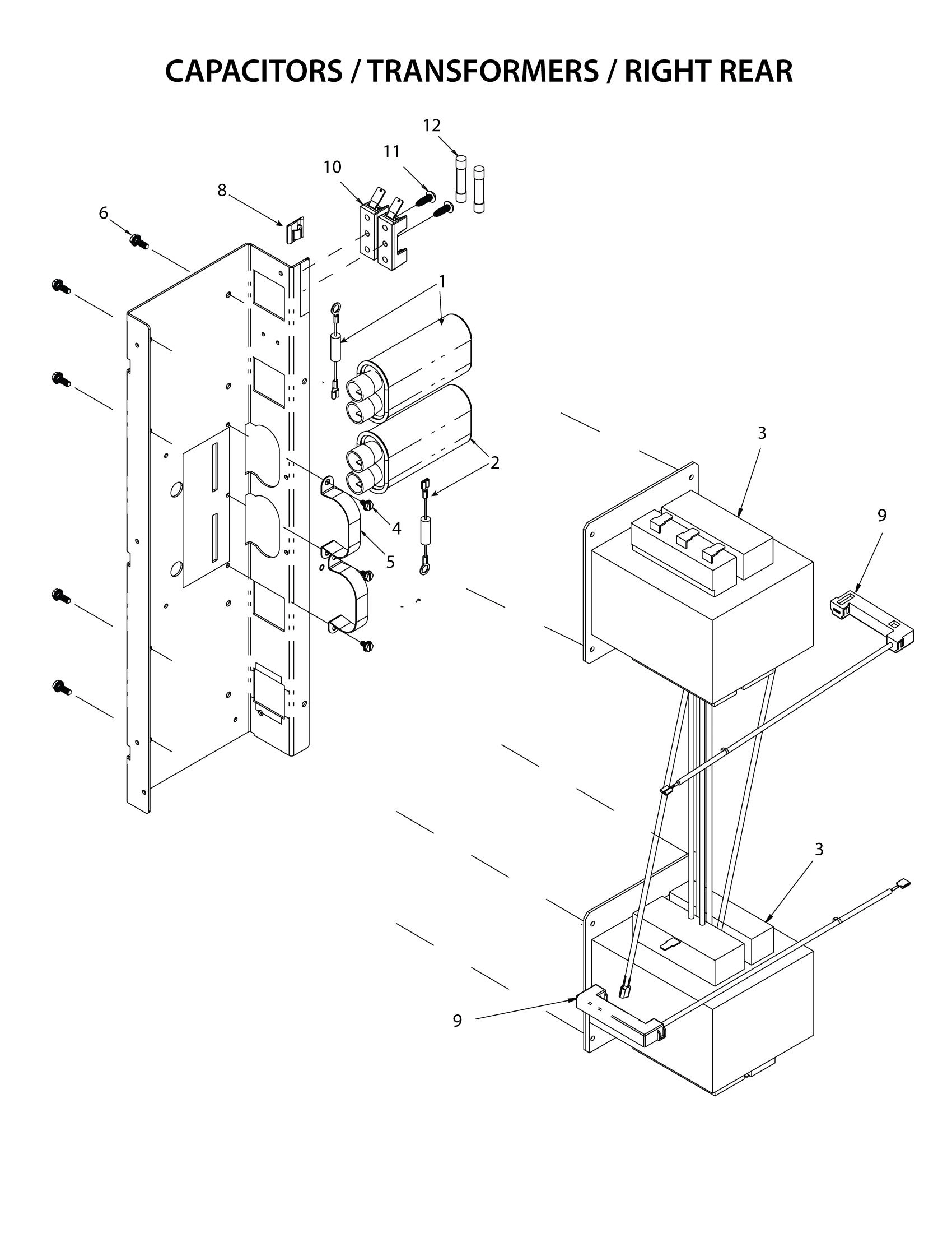 CAPACITORS / TRANSFORMERS - RIGHT REAR