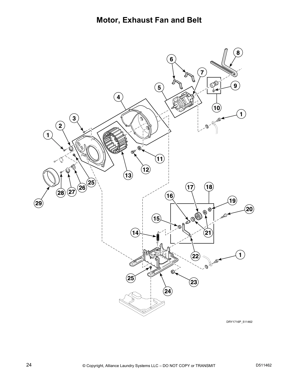 Motor, Exhaust Fan and Belt
