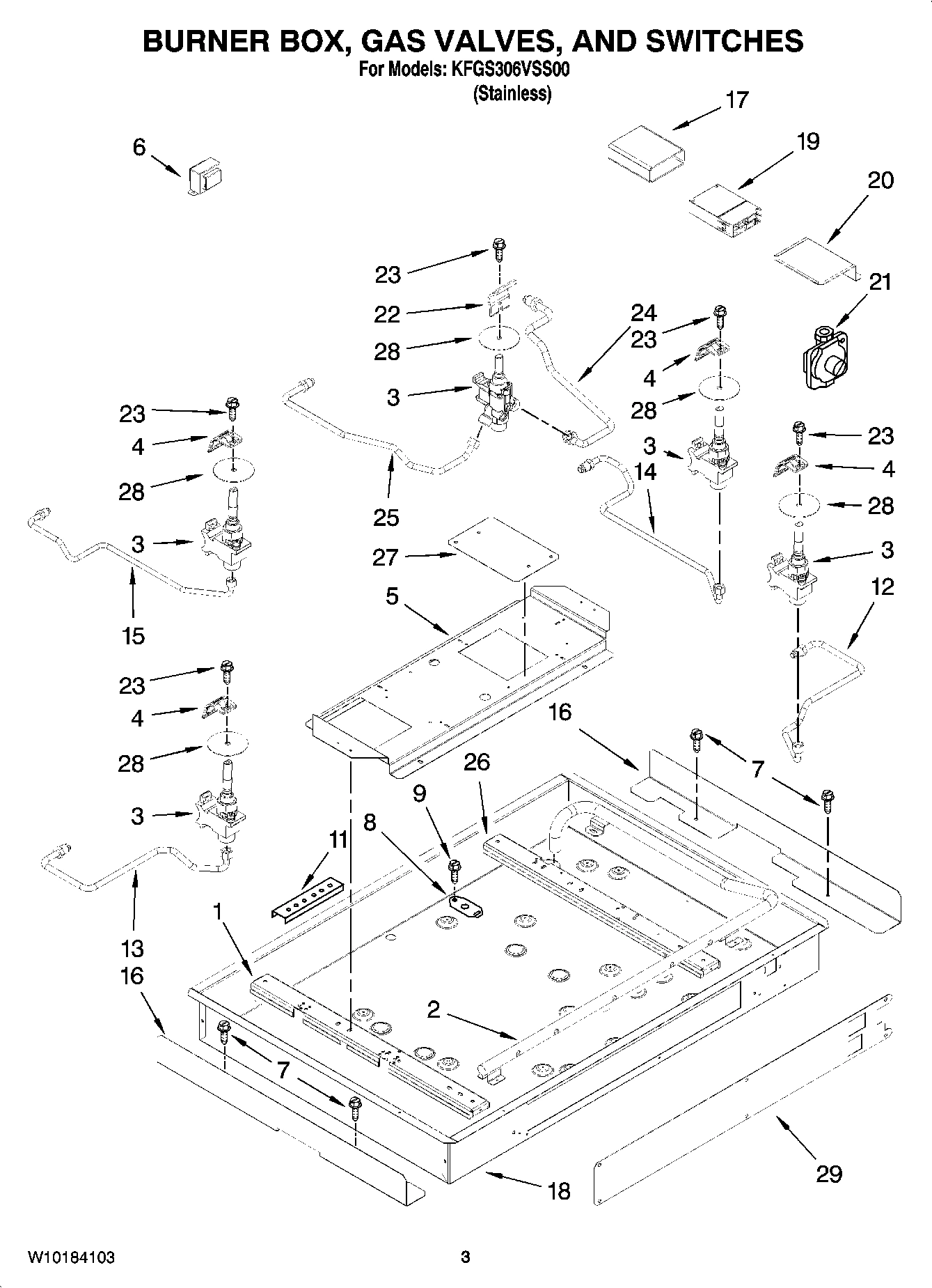 02 - BURNER BOX, GAS VALVES, AND SWITCHES, OPTIONAL PARTS (NOT INCLUDED)