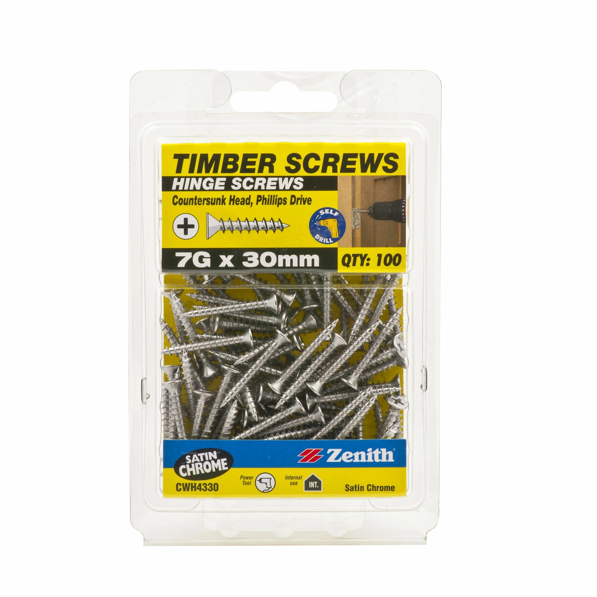 ZENITH® 7G x 30mm Hinge Screws for Internal Use – Pack of 100