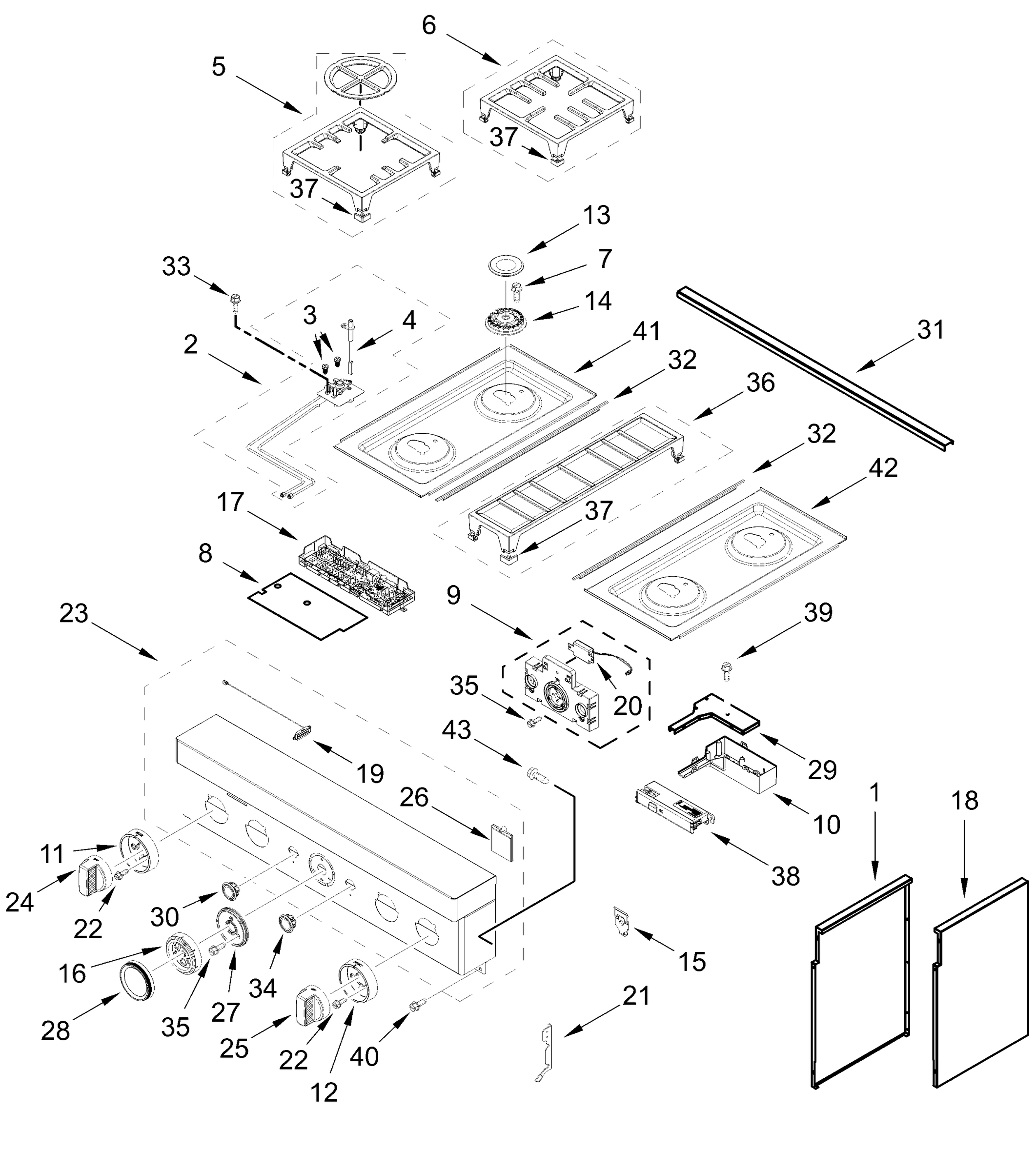 COOKTOP, BURNER AND GRATE PARTS