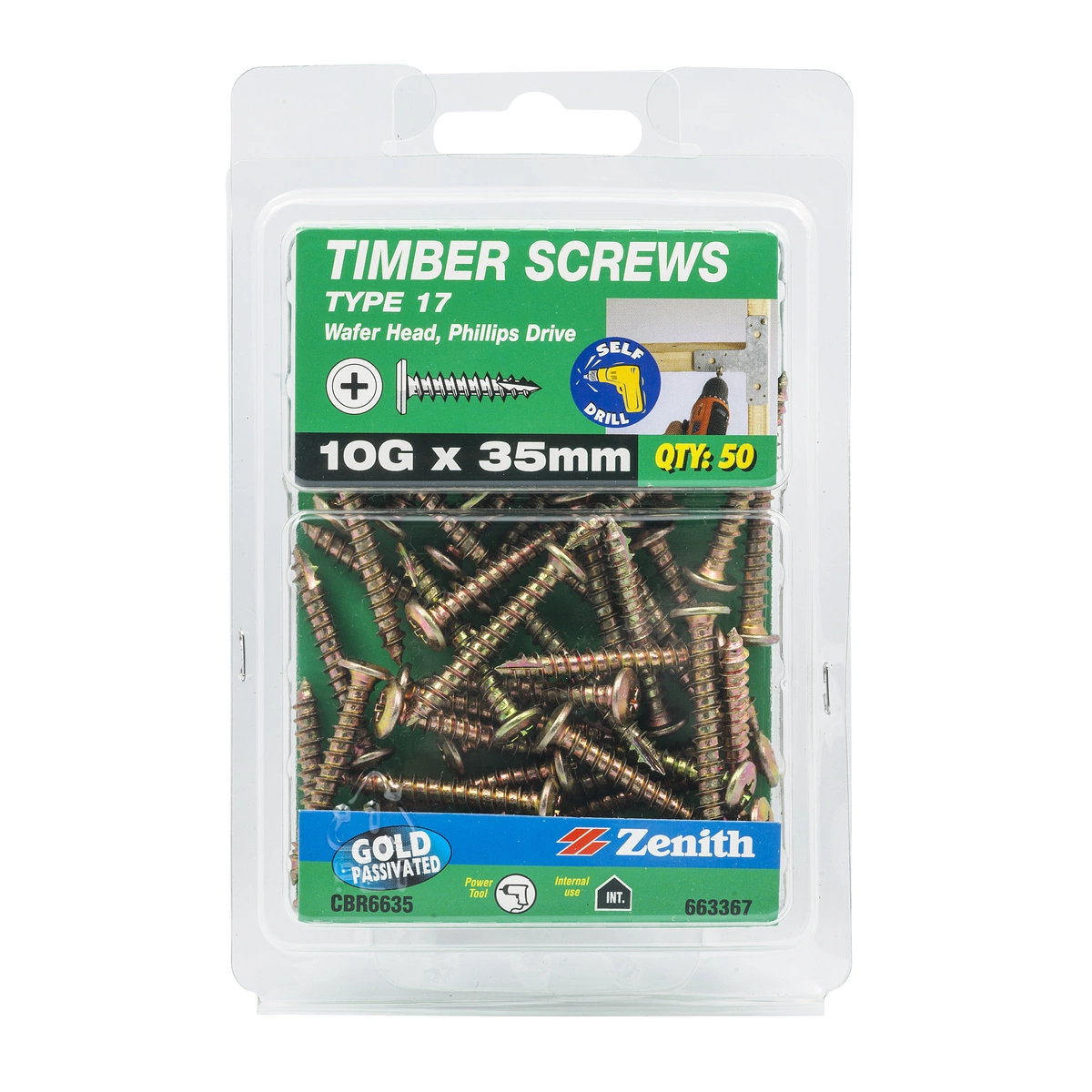 ZENITH® 10G x 35mm Gold Passivated, Phillips Drive, Timber Screws – Internal Use – 50 Pack