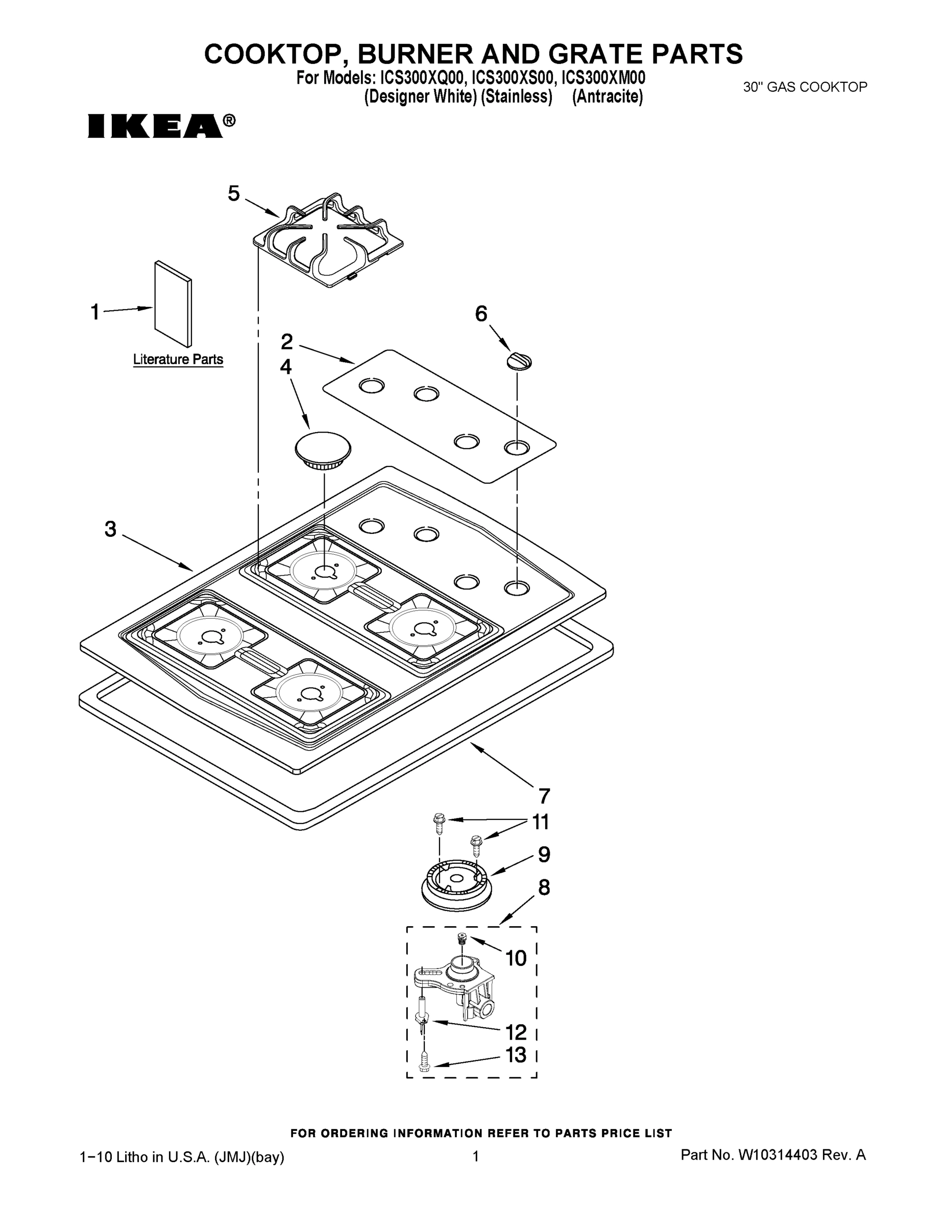 01 - COOKTOP, BURNER AND GRATE PARTS