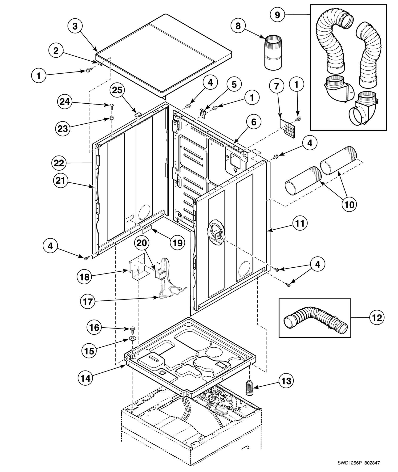 Dryer Cabinet, Exhaust Duct and Base