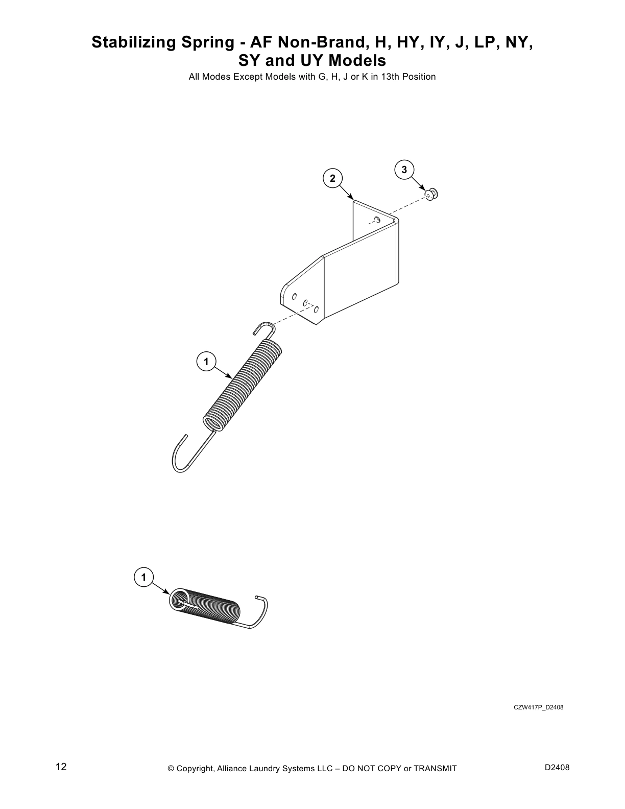 Stabilizing Spring - AF Non-Brand, H, HY, IY, J, LP, NY, 
SY and UY Models