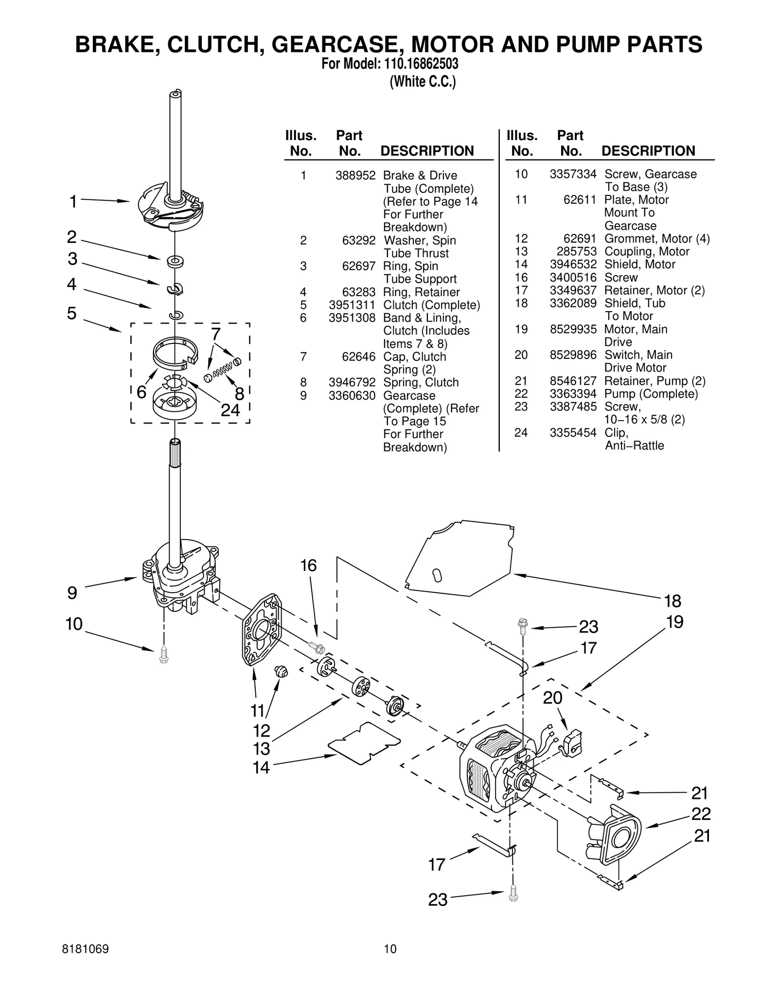 BRAKE, CLUTCH, GEARCASE, MOTOR AND PUMP PARTS