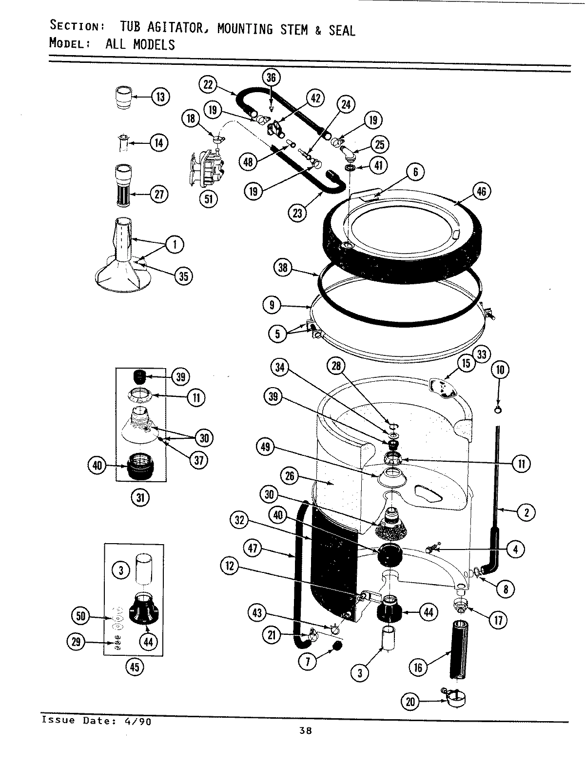 08 - TUB, AGITATOR, MOUNTING STEM & SEAL