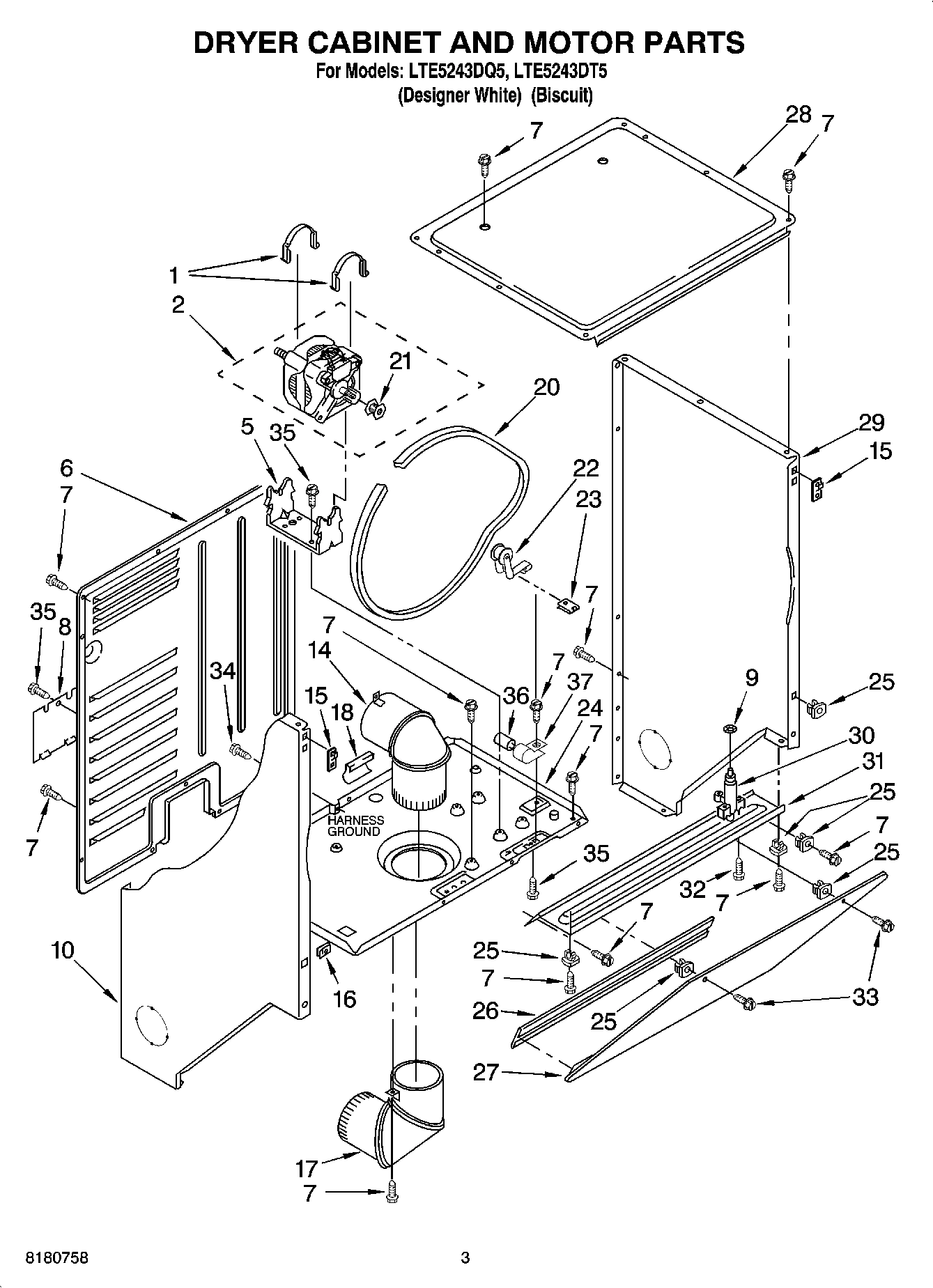 03 - DRYER CABINET AND MOTOR PARTS