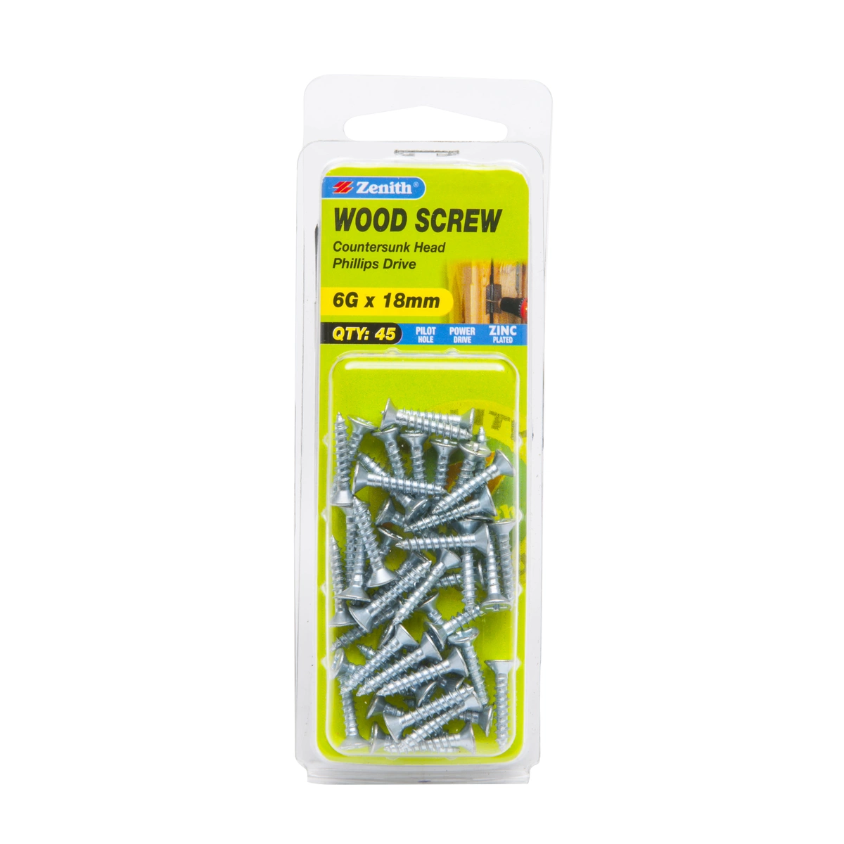 ZENITH® 6G x 18mm Wood Screws for Internal Use – Pack of 45
