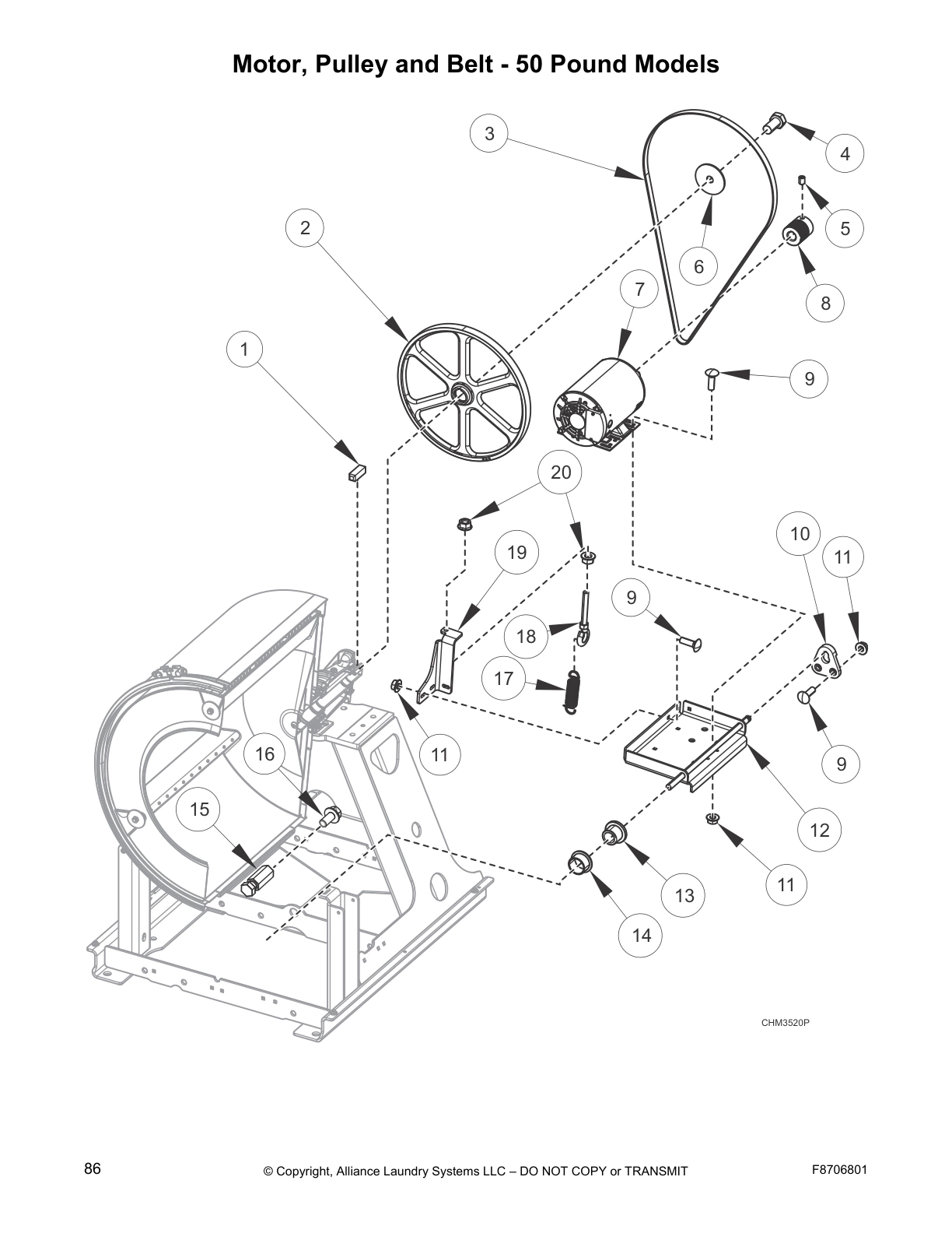 Motor, Pulley and Belt - 50 Pound Models