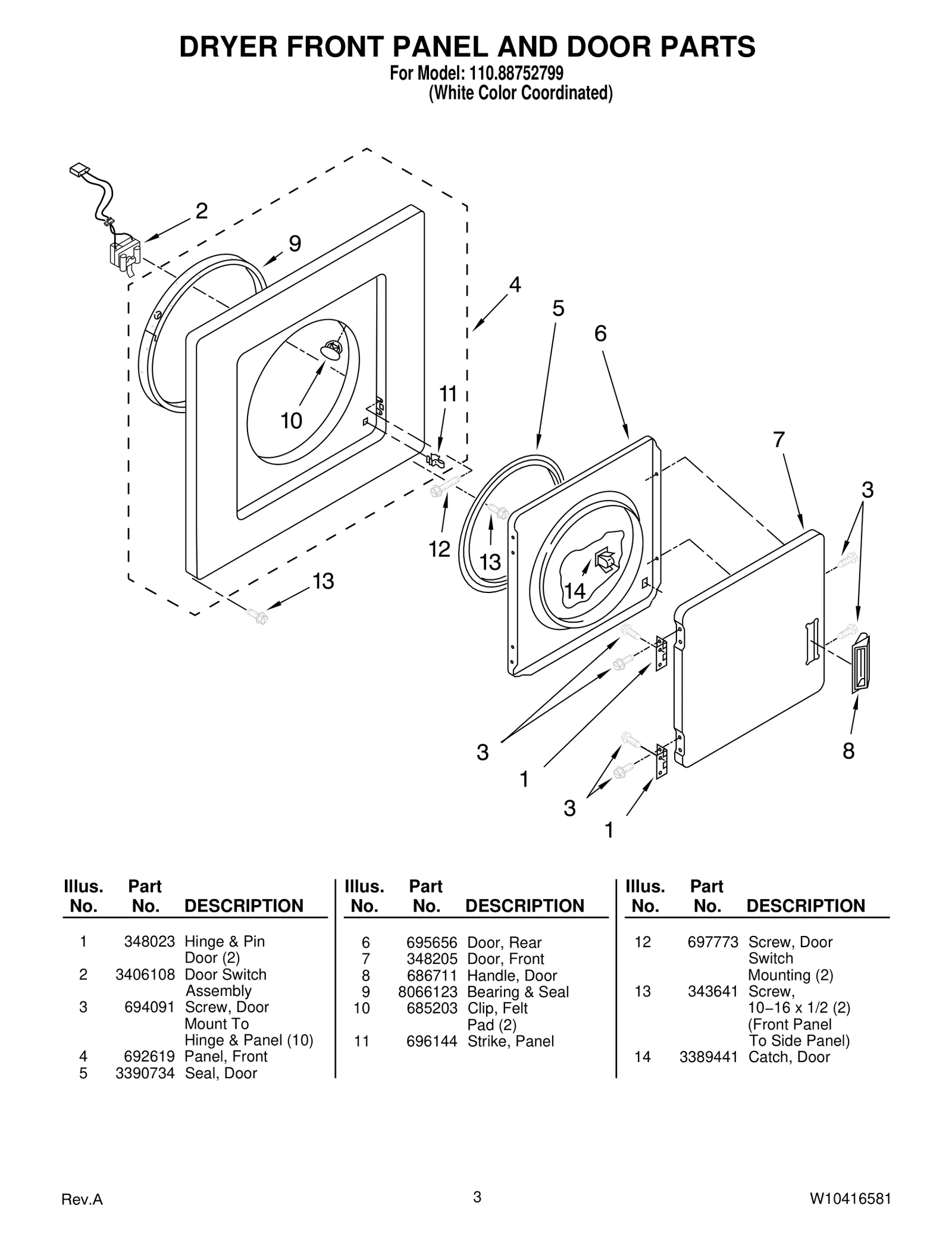 DRYER FRONT PANEL AND DOOR PARTS