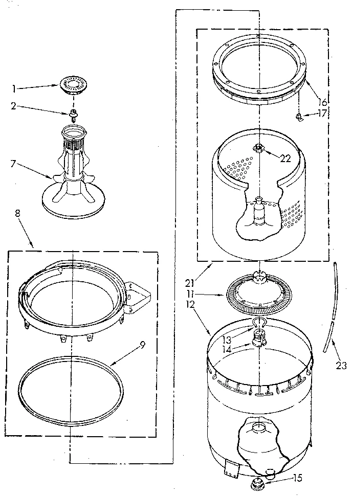 AGITATOR, BASKET AND TUB