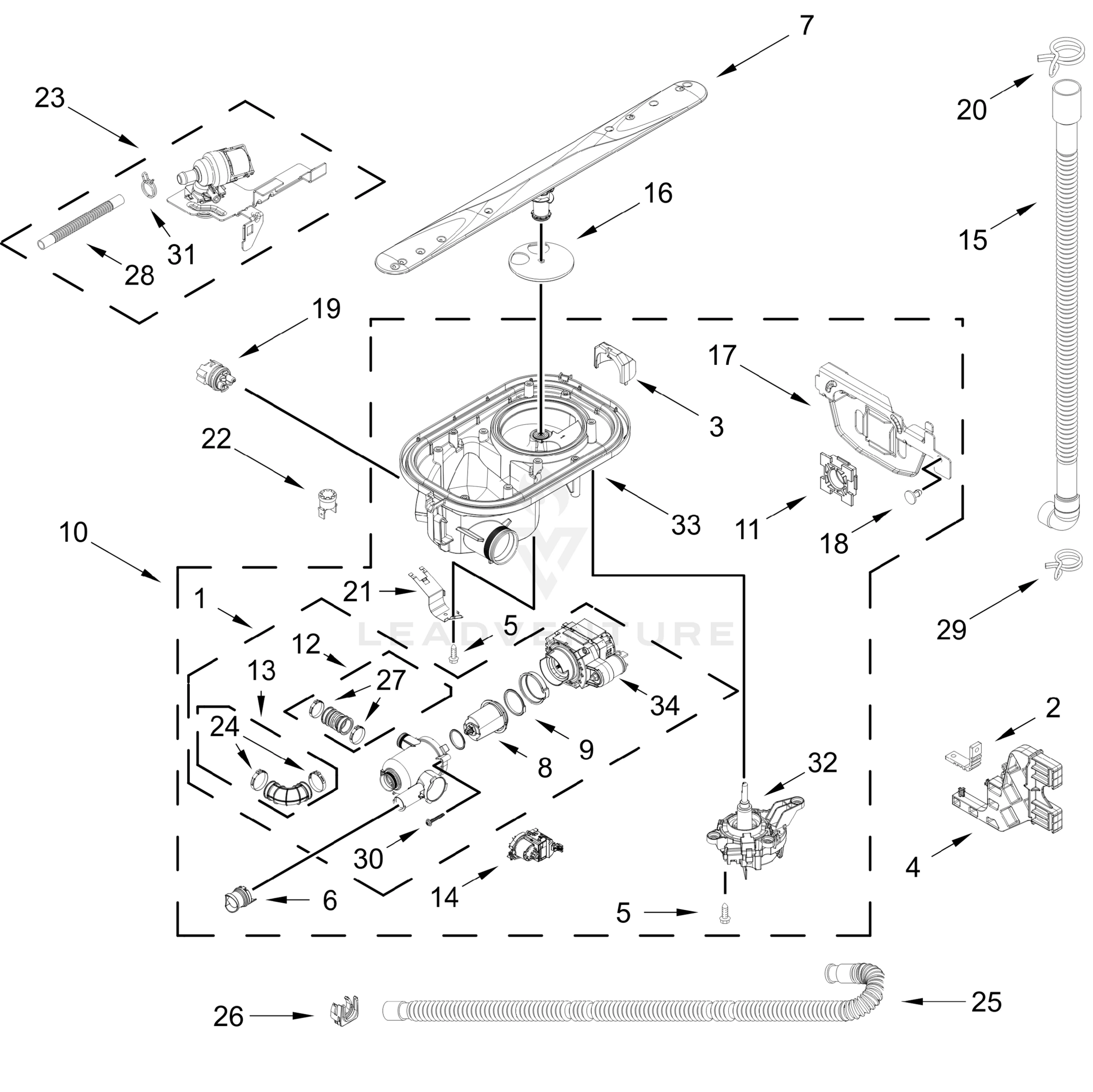 PUMP, WASHARM AND MOTOR PARTS