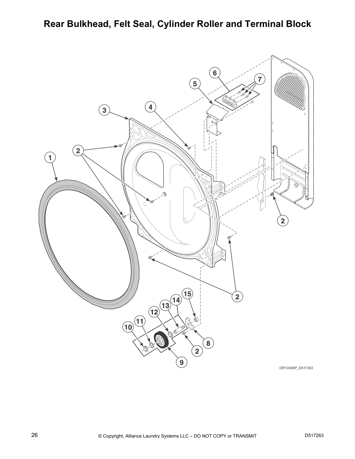 Rear Bulkhead, Felt Seal, Cylinder Roller and Terminal Block