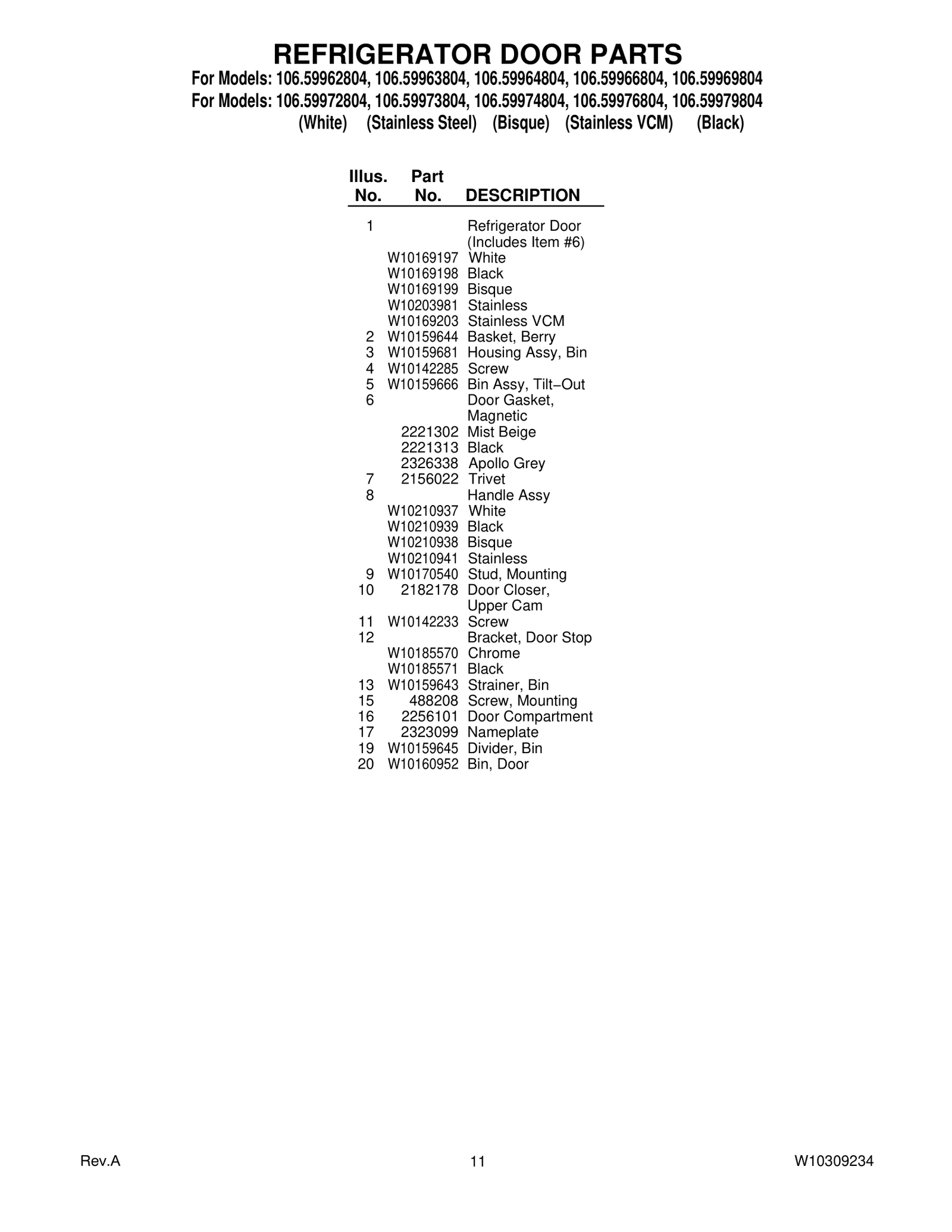 REFRIGERATOR DOOR PARTS