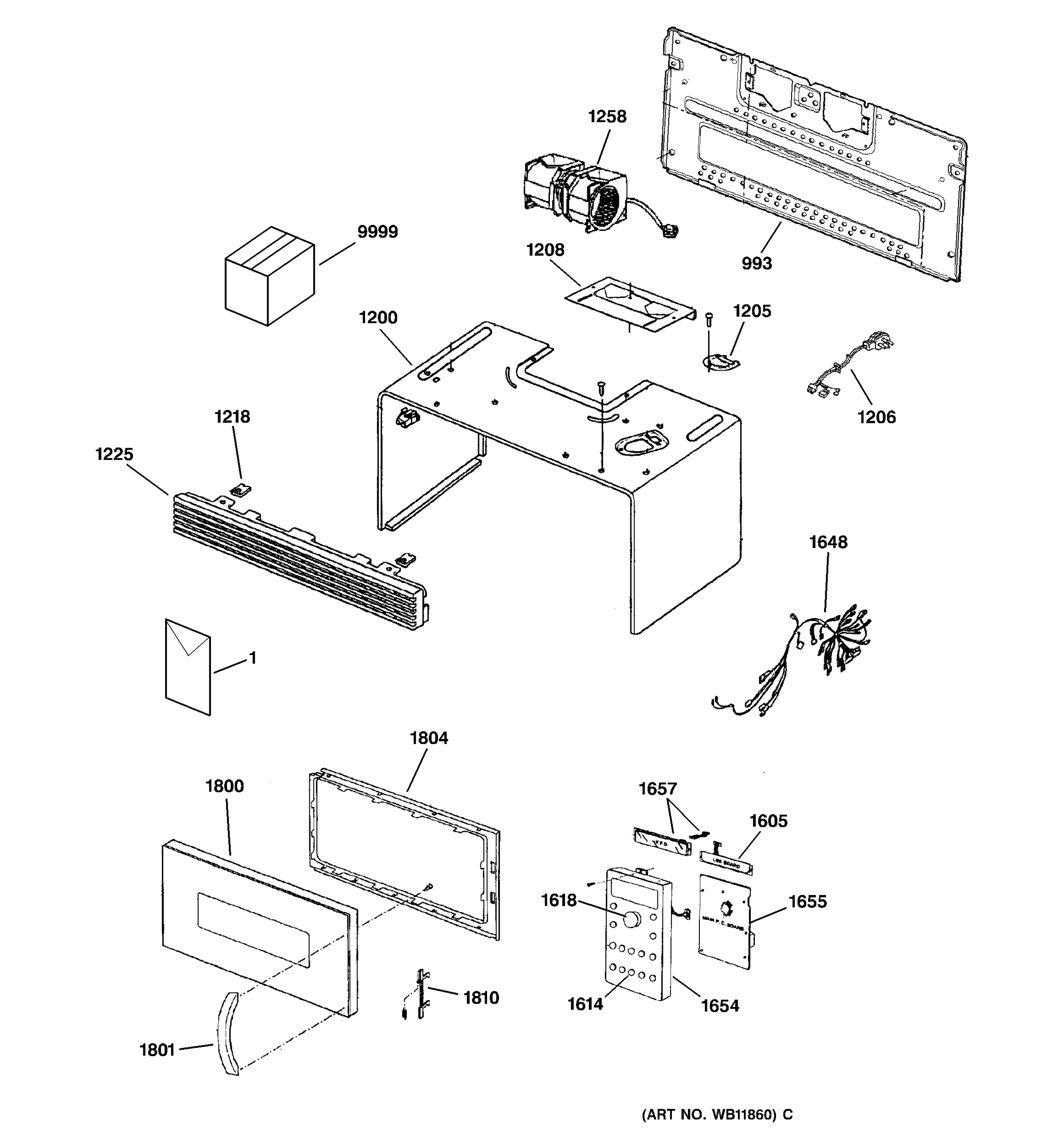 DOOR, CONTROLS, GRILL & CASE