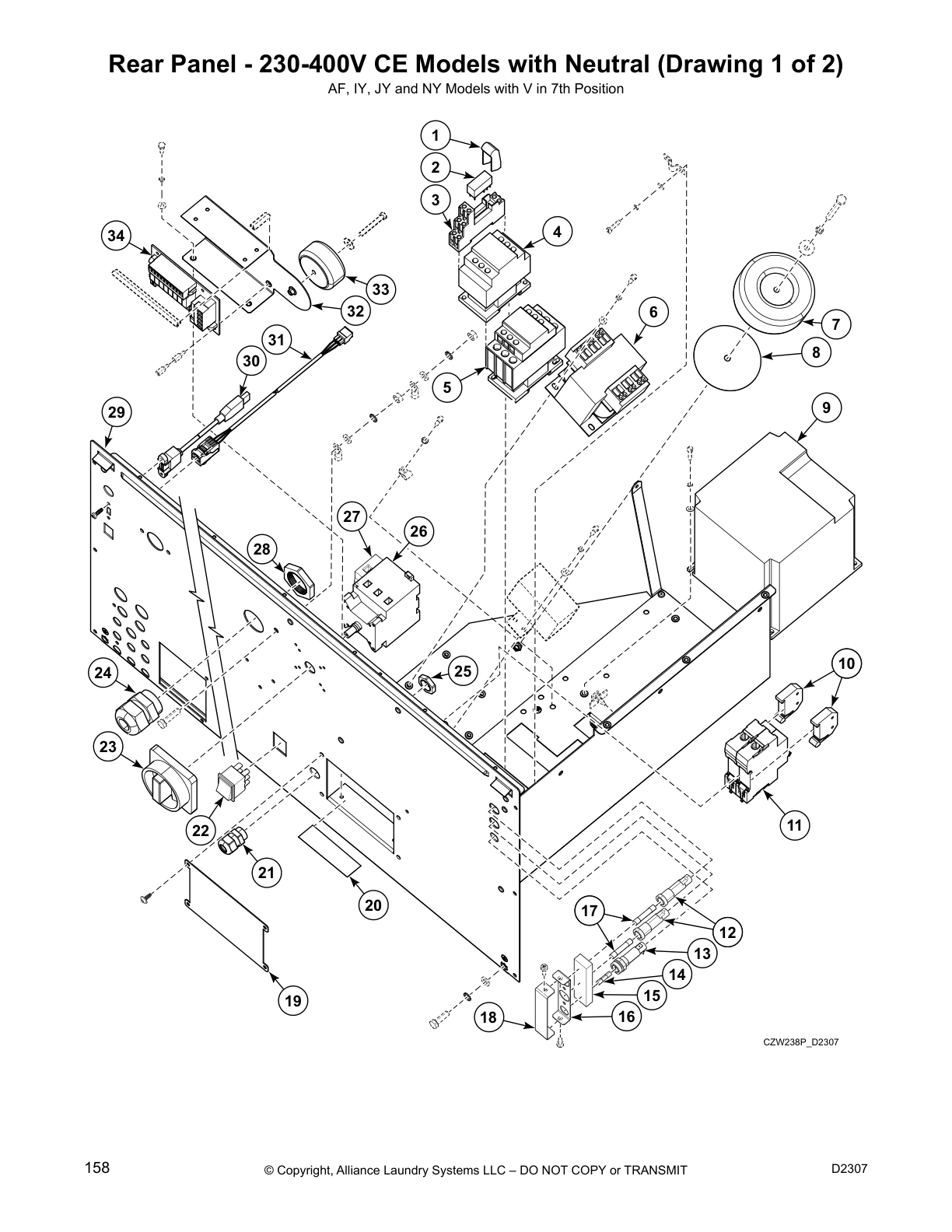 Rear Panel - 230-400V CE Models with Neutral (Drawing 1 of 2)
