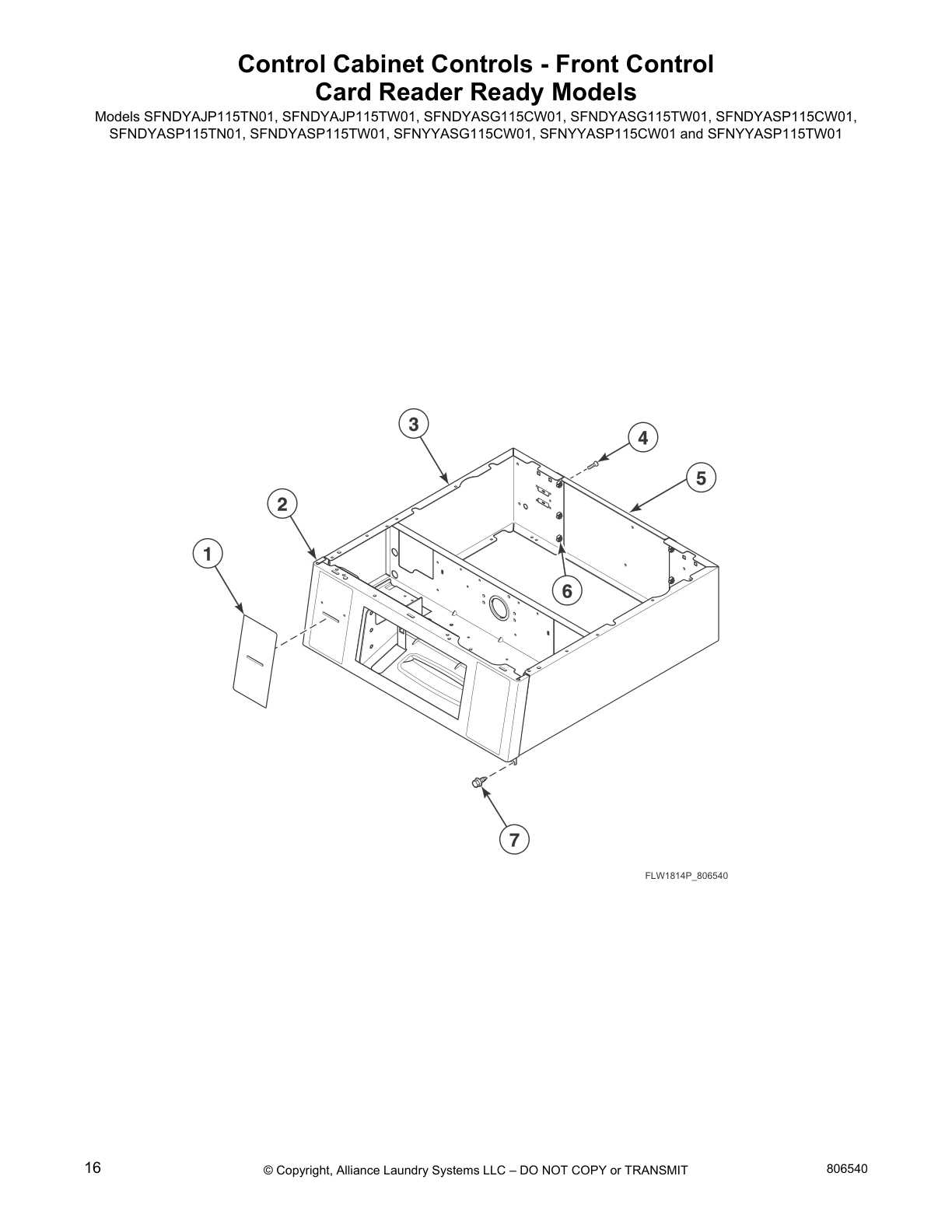 Control Cabinet Controls - Front Control
Card Reader Ready Models